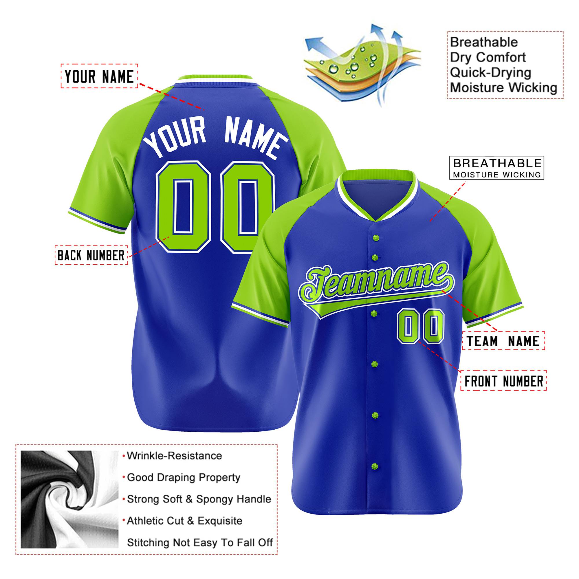 Custom Purple Neon Green White Authentic Colored Buttons Baseball Jersey