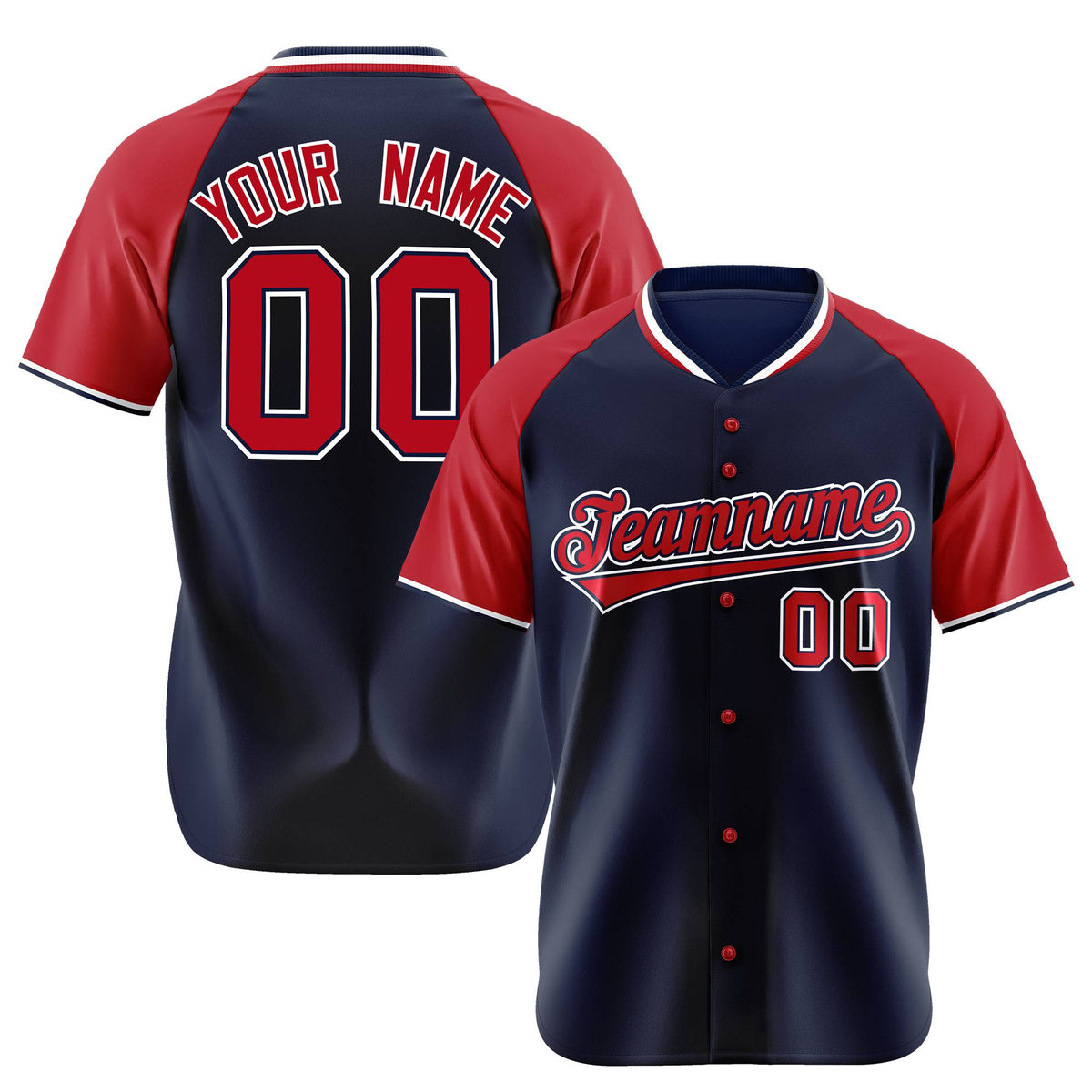 Custom Navy Red White Authentic Colored Buttons Baseball Jersey