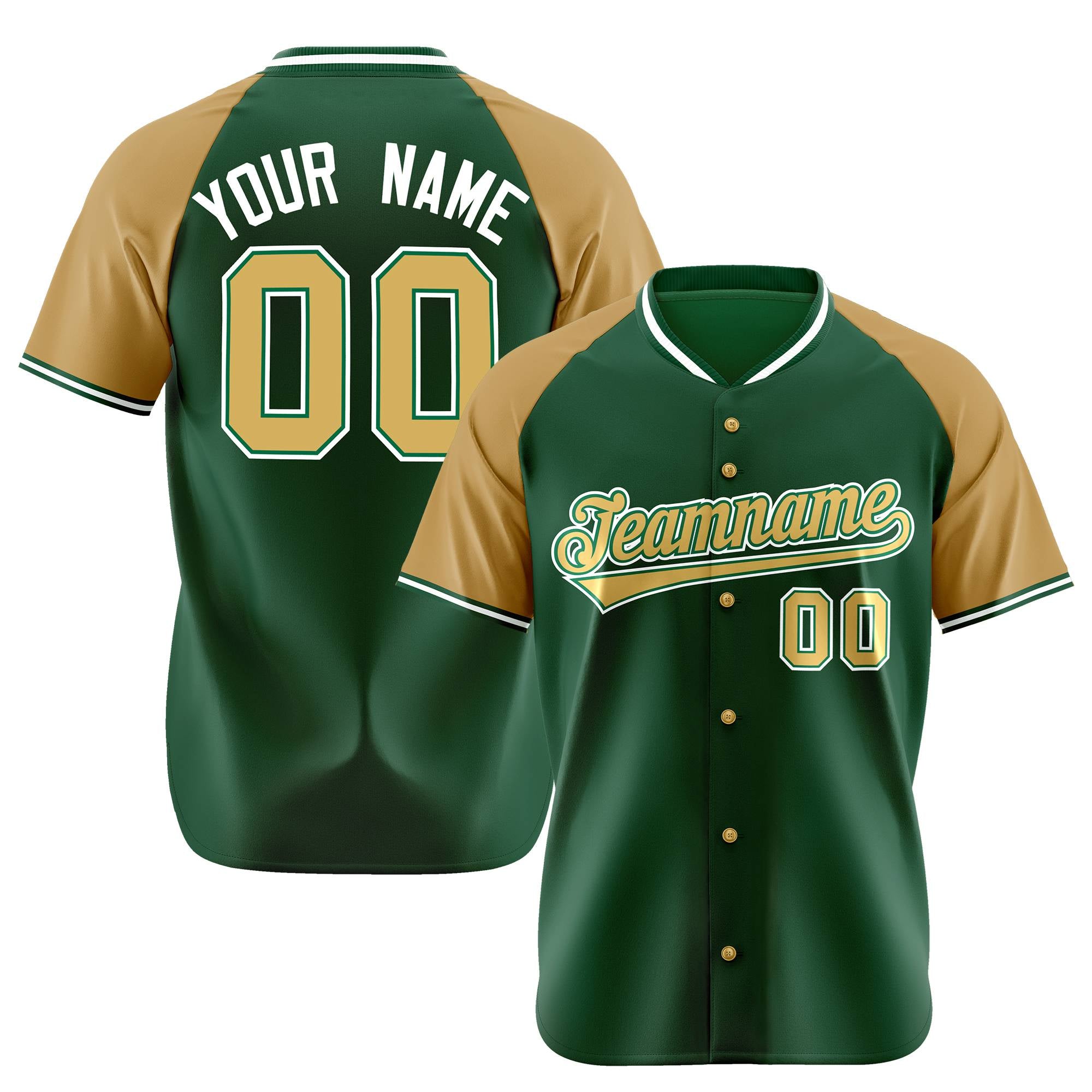 Custom Kelly Green Brown White Authentic Colored Buttons Baseball Jersey