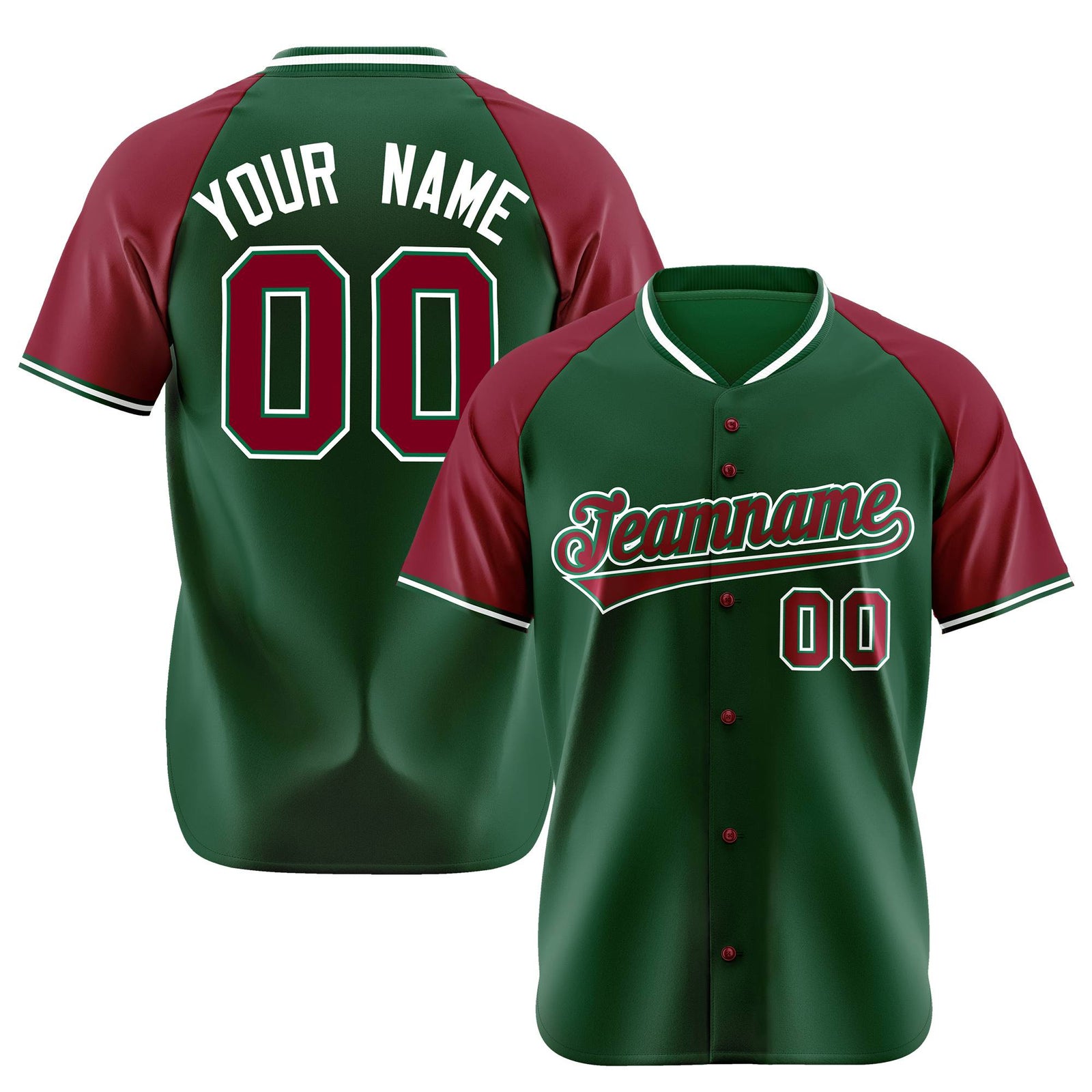 Custom Kelly Green Crimson White Authentic Colored Buttons Baseball Jersey