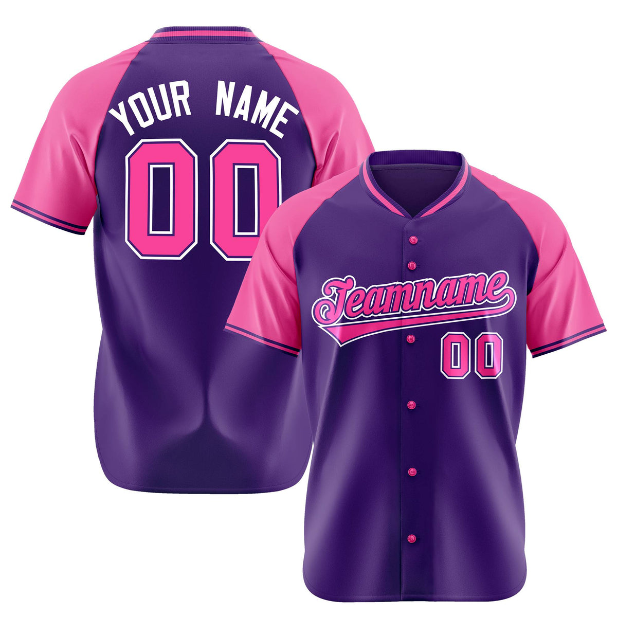 Custom Purple Pink White Authentic Colored Buttons Baseball Jersey
