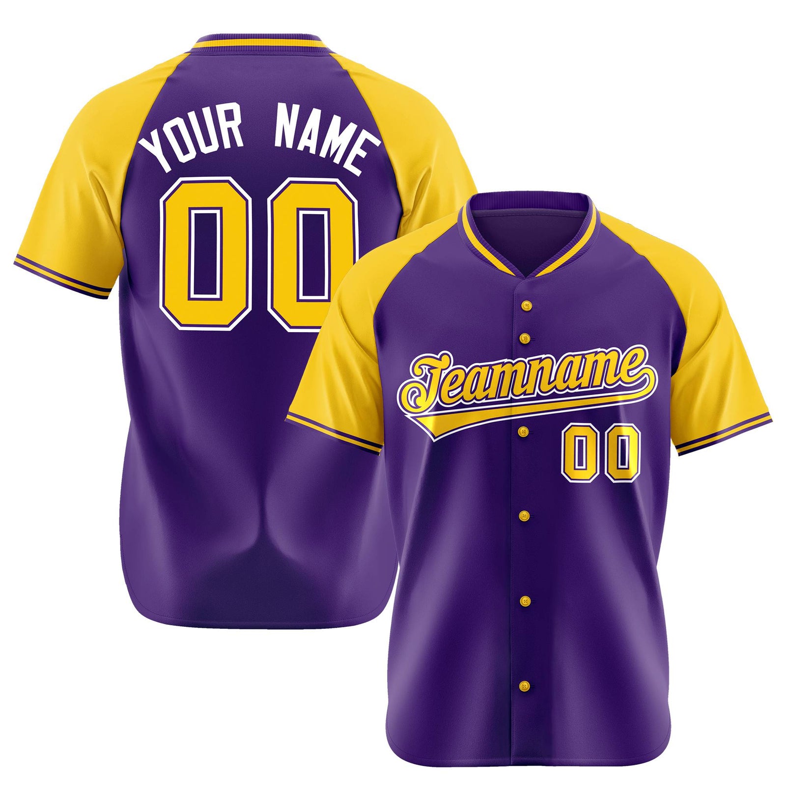 Custom Purple Yellow White Authentic Colored Buttons Baseball Jersey