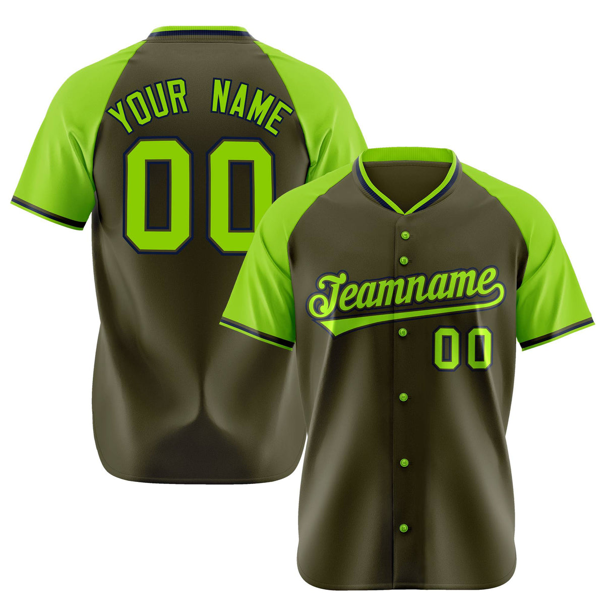 Custom Olive Neon Green Black Authentic Colored Buttons Baseball Jersey