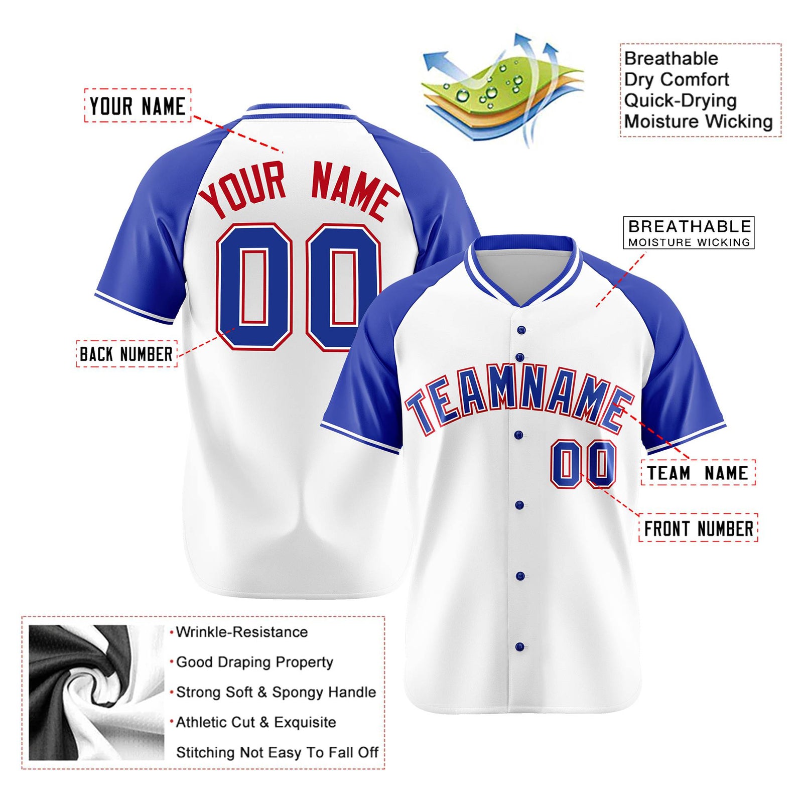 Custom White Blue Burgundy Authentic Colored Buttons Baseball Jersey
