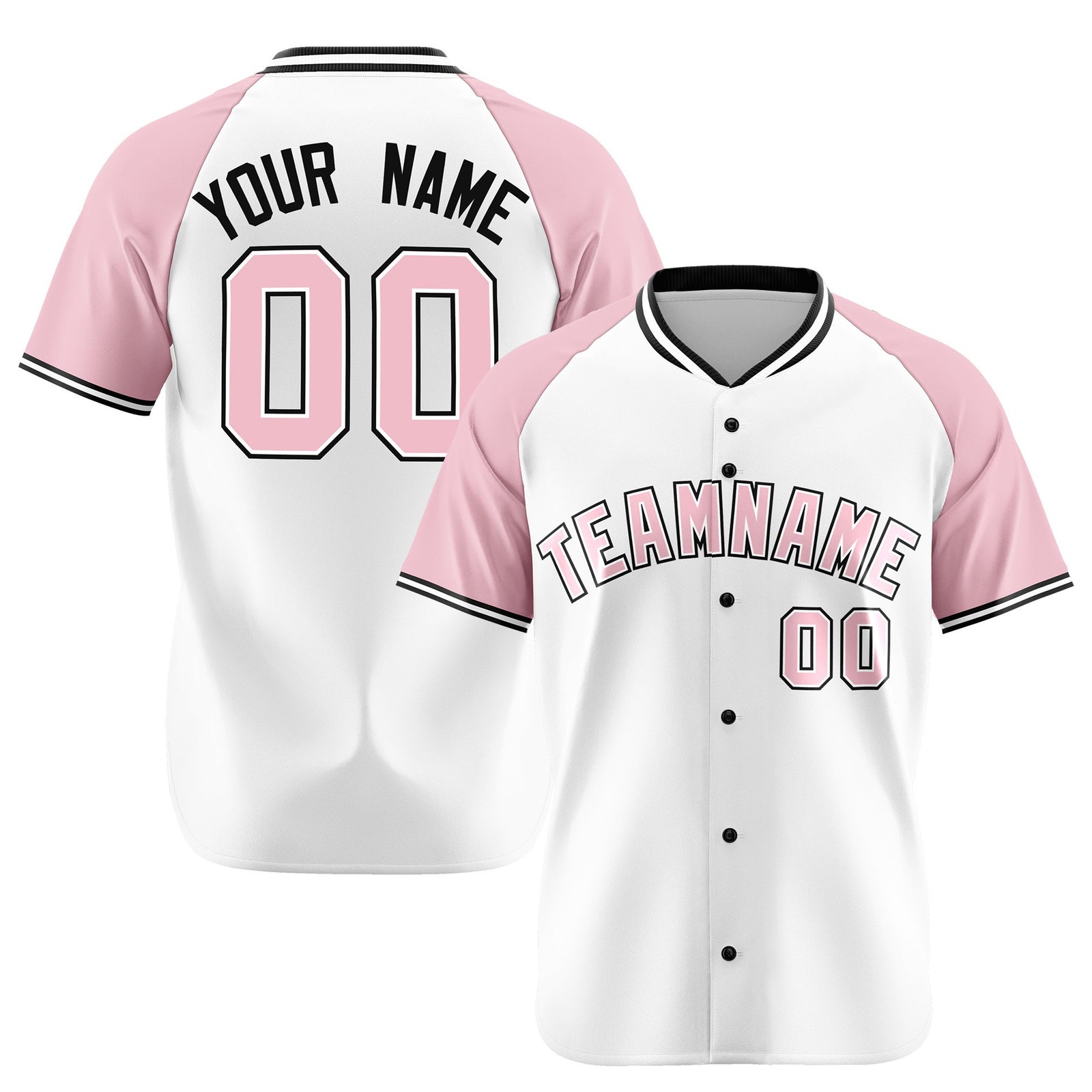 Custom White Pink Black Authentic Colored Buttons Baseball Jersey