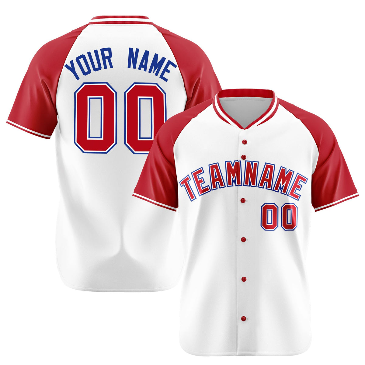 Custom White Red Blue Authentic Colored Buttons Baseball Jersey