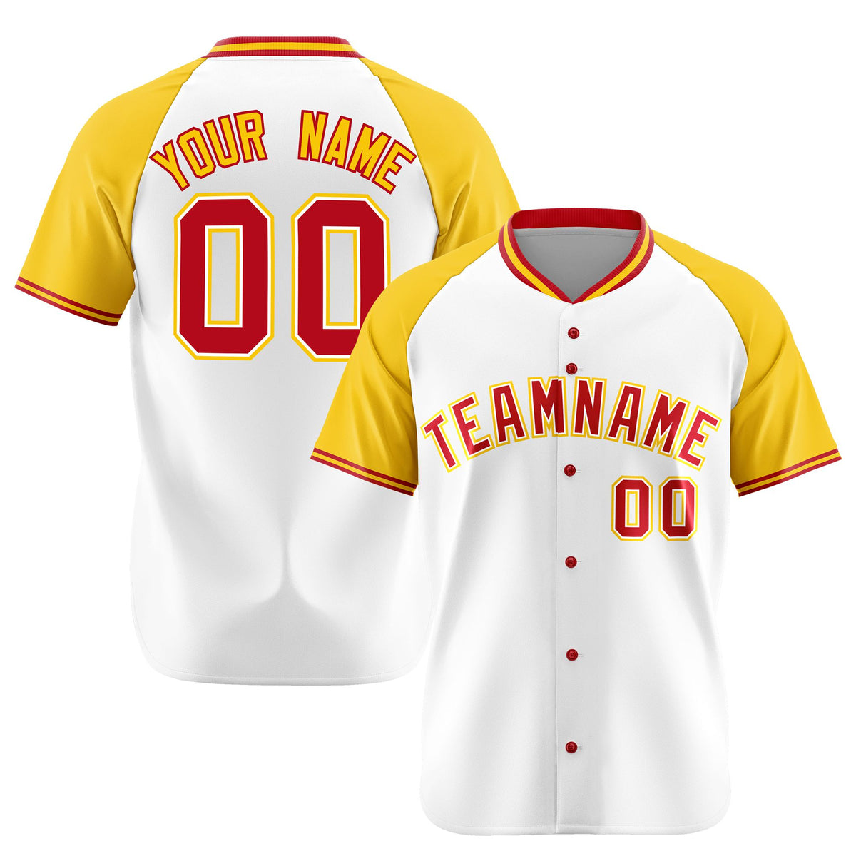 Custom White Yellow Red Authentic Colored Buttons Baseball Jersey