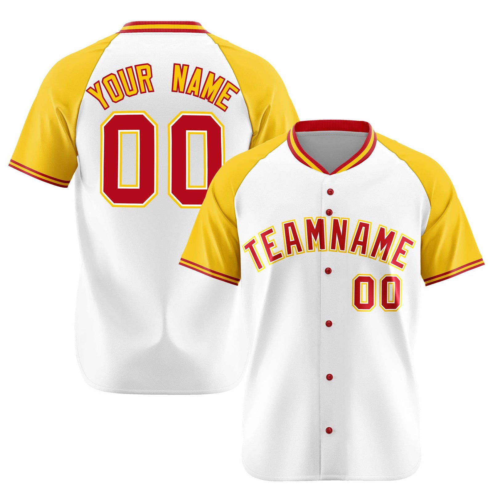 Custom White Yellow Red Authentic Colored Buttons Baseball Jersey
