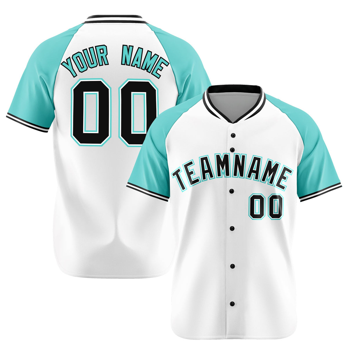 Custom White Black Light Blue Authentic Colored Buttons Baseball Jersey