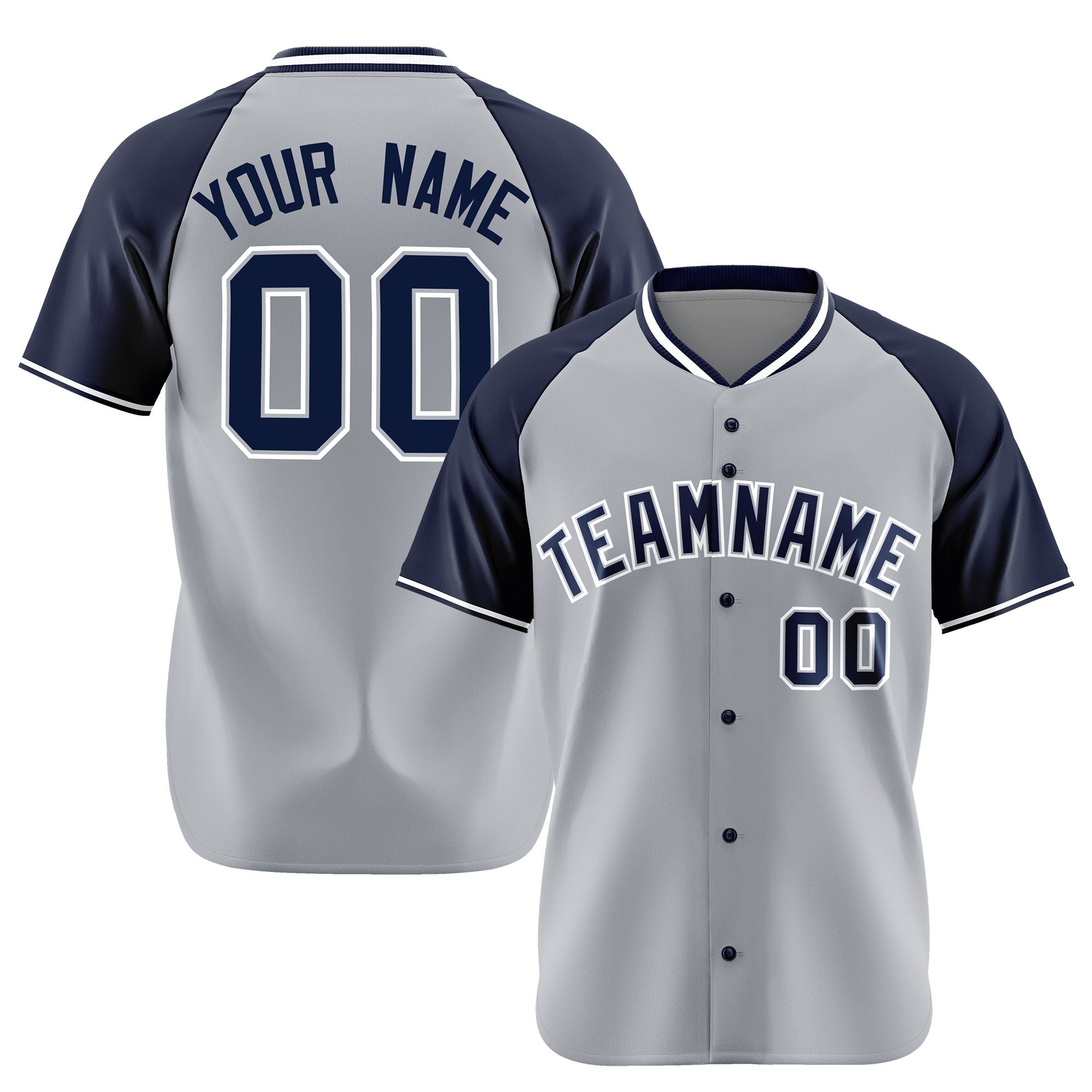 Custom Gray Navy White Authentic Colored Buttons Baseball Jersey