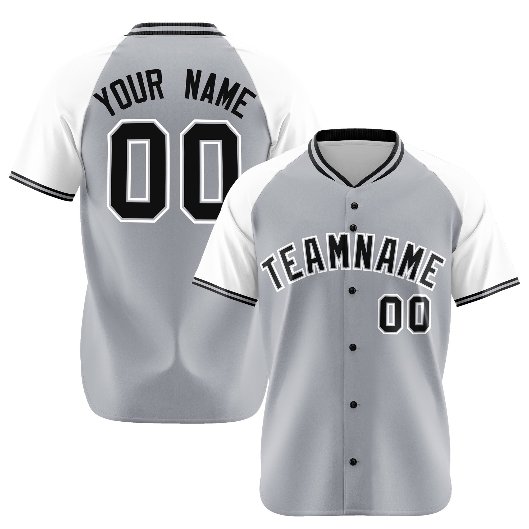 Custom Gray White Black Authentic Colored Buttons Baseball Jersey