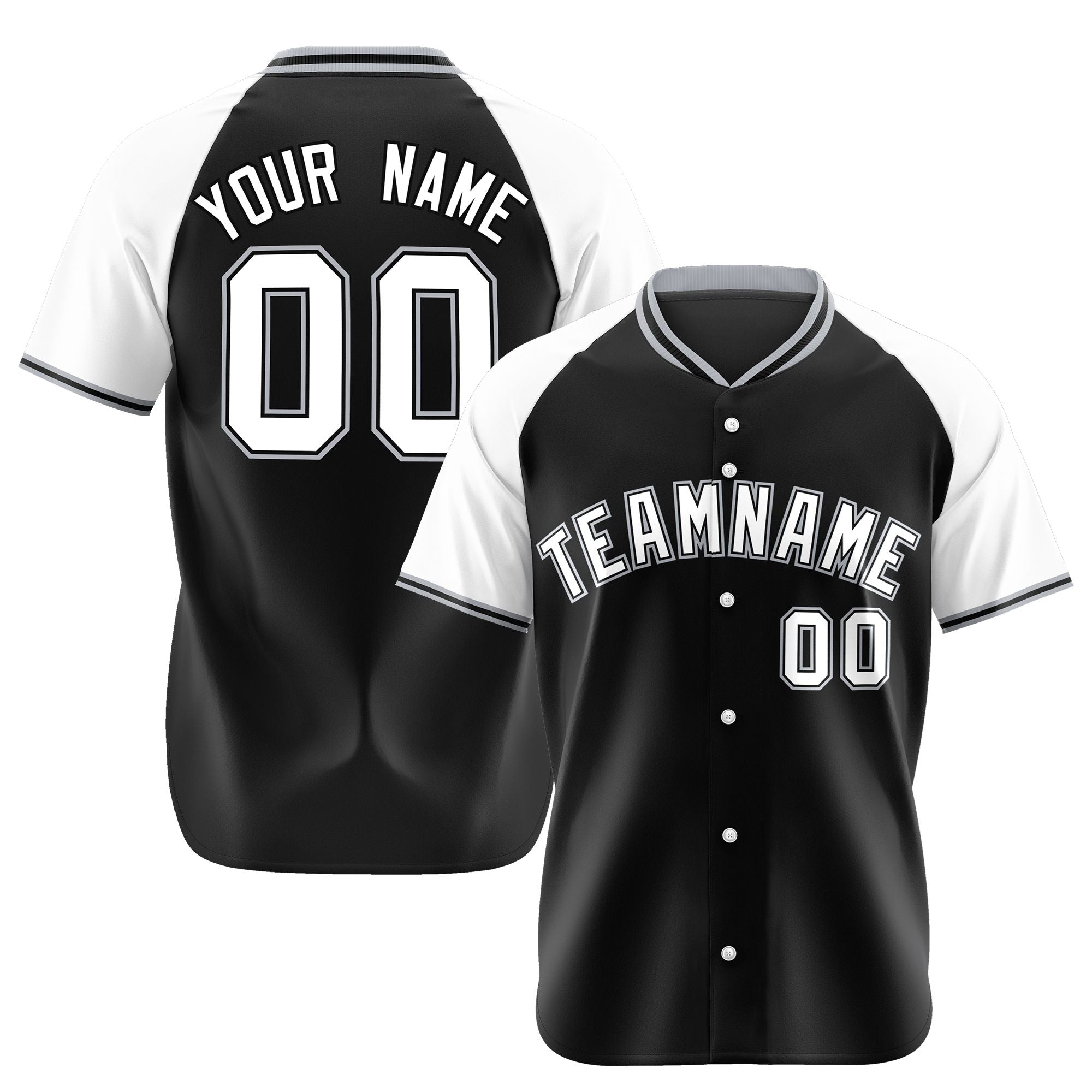 Custom Black White Authentic Colored Buttons Baseball Jersey