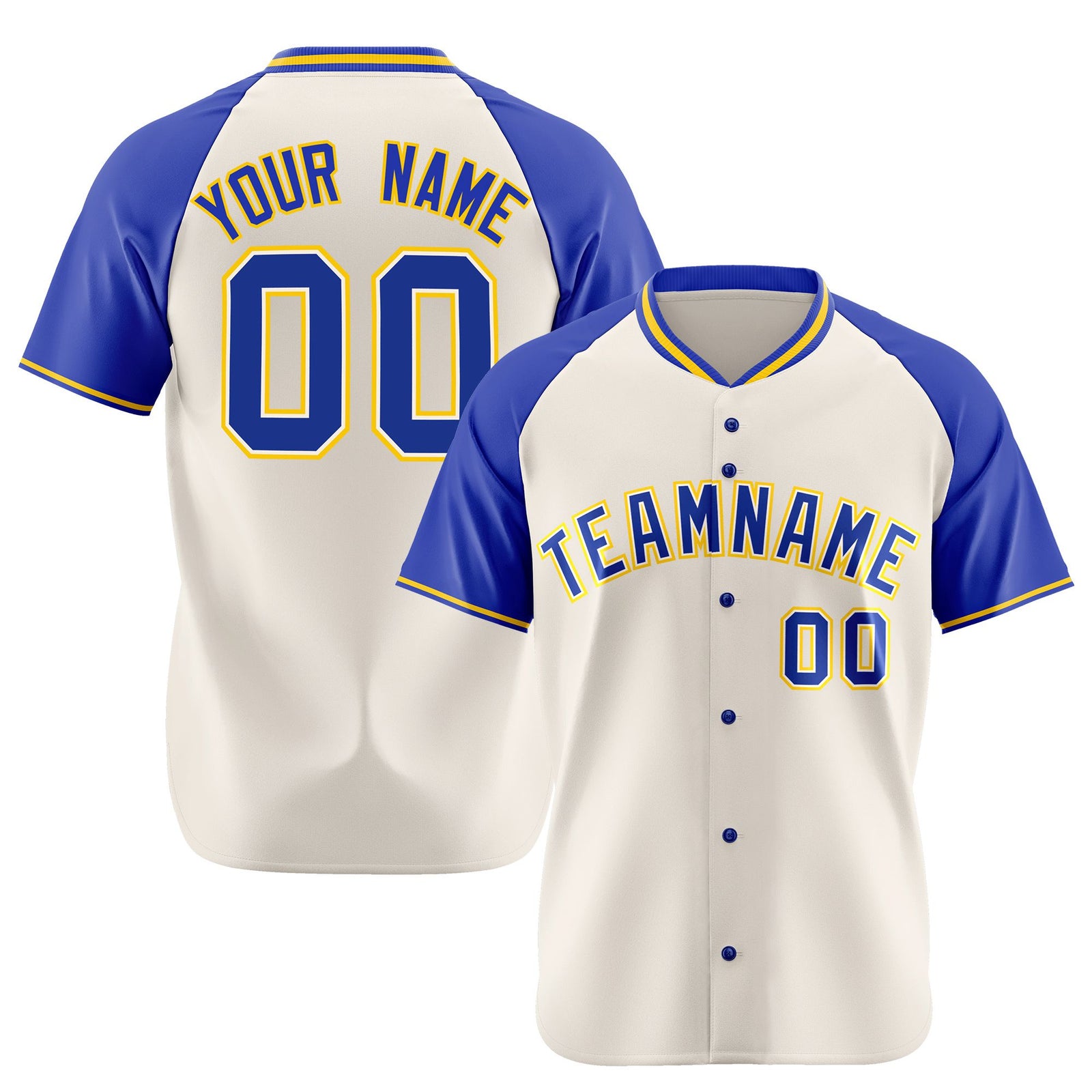Custom Cream Blue Gold Authentic Colored Buttons Baseball Jersey