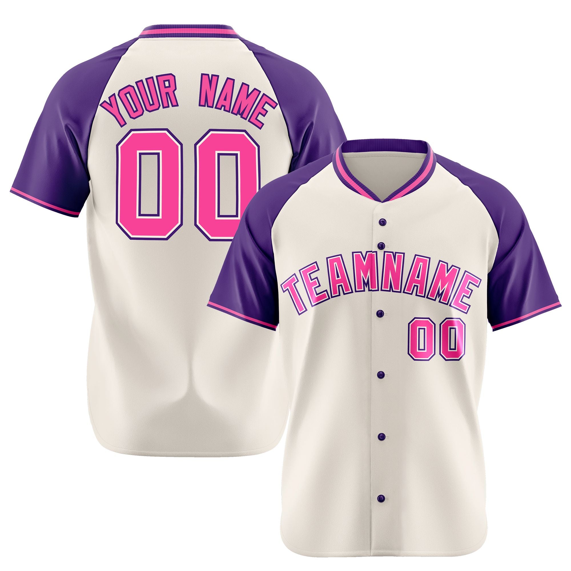 Custom Cream Purple Pink Authentic Colored Buttons Baseball Jersey