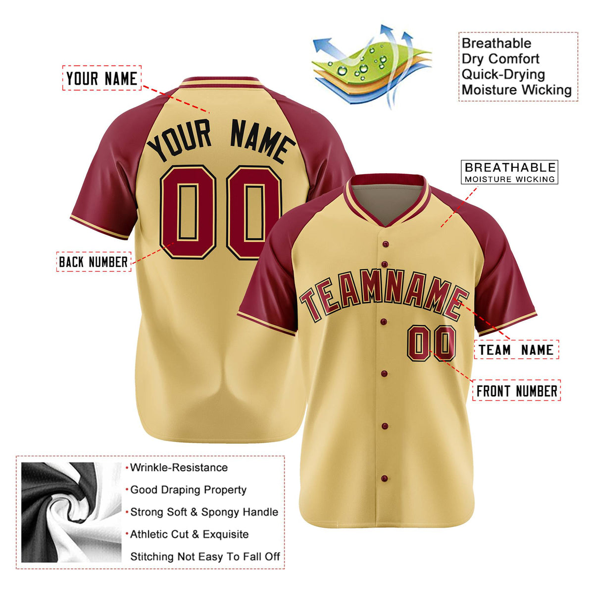 Custom Old Gold Burgundy Black Authentic Colored Buttons Baseball Jersey