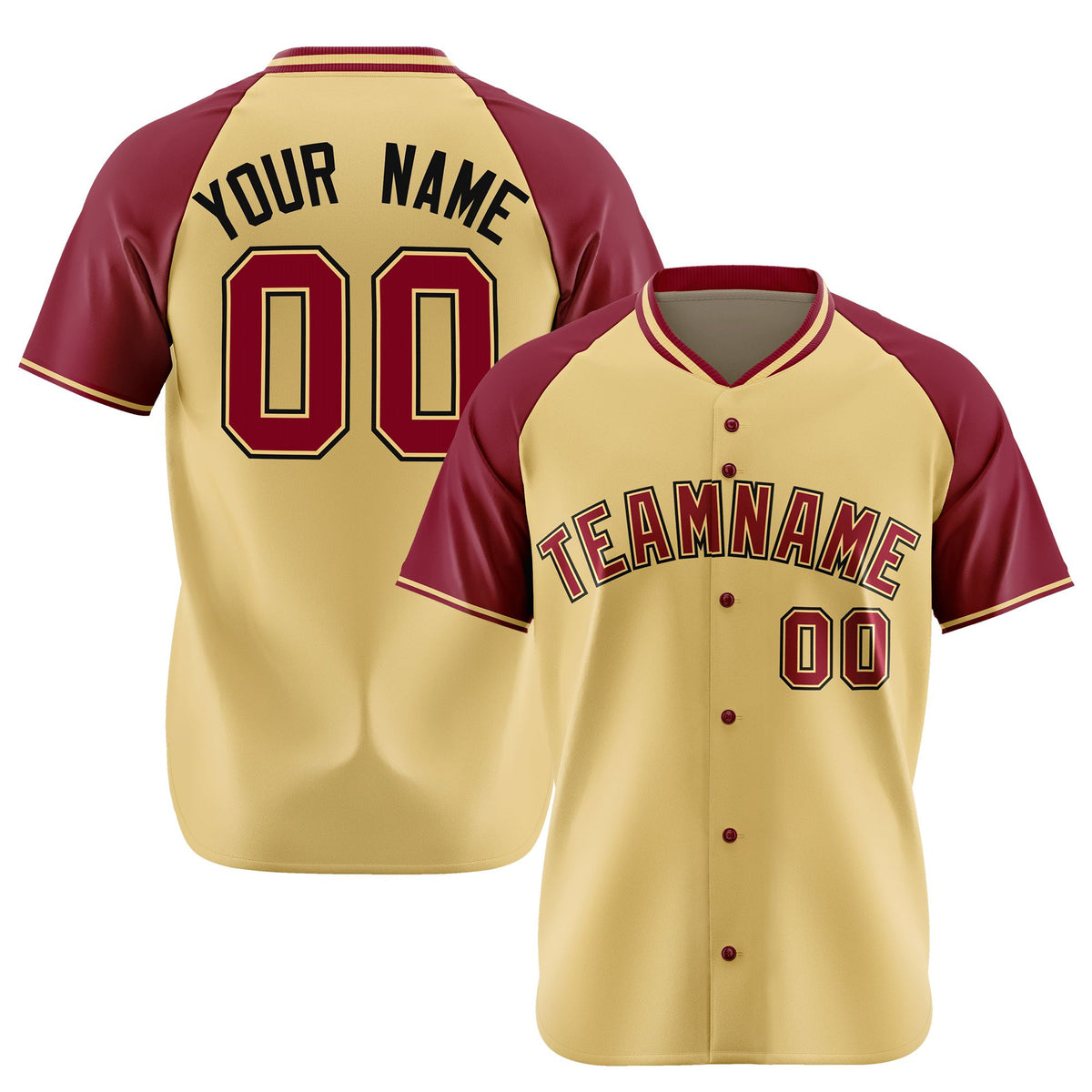 Custom Old Gold Burgundy Black Authentic Colored Buttons Baseball Jersey