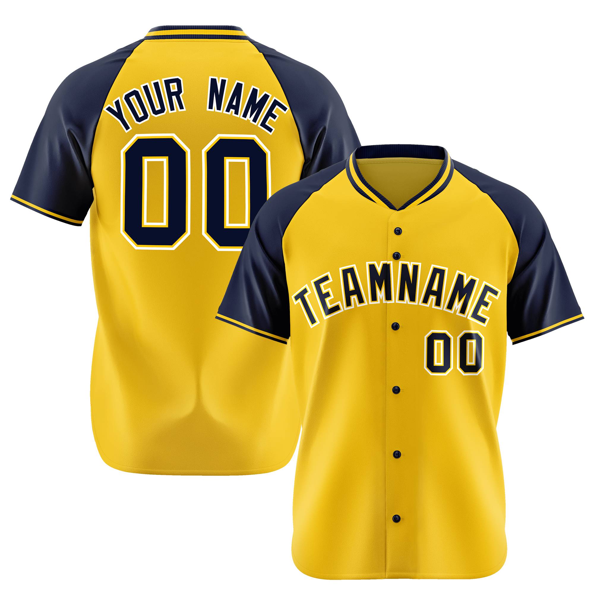 Custom Yellow Navy White Authentic Colored Buttons Baseball Jersey