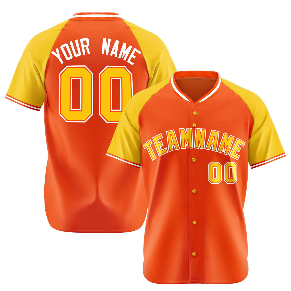Custom Orange Yellow White Authentic Colored Buttons Baseball Jersey
