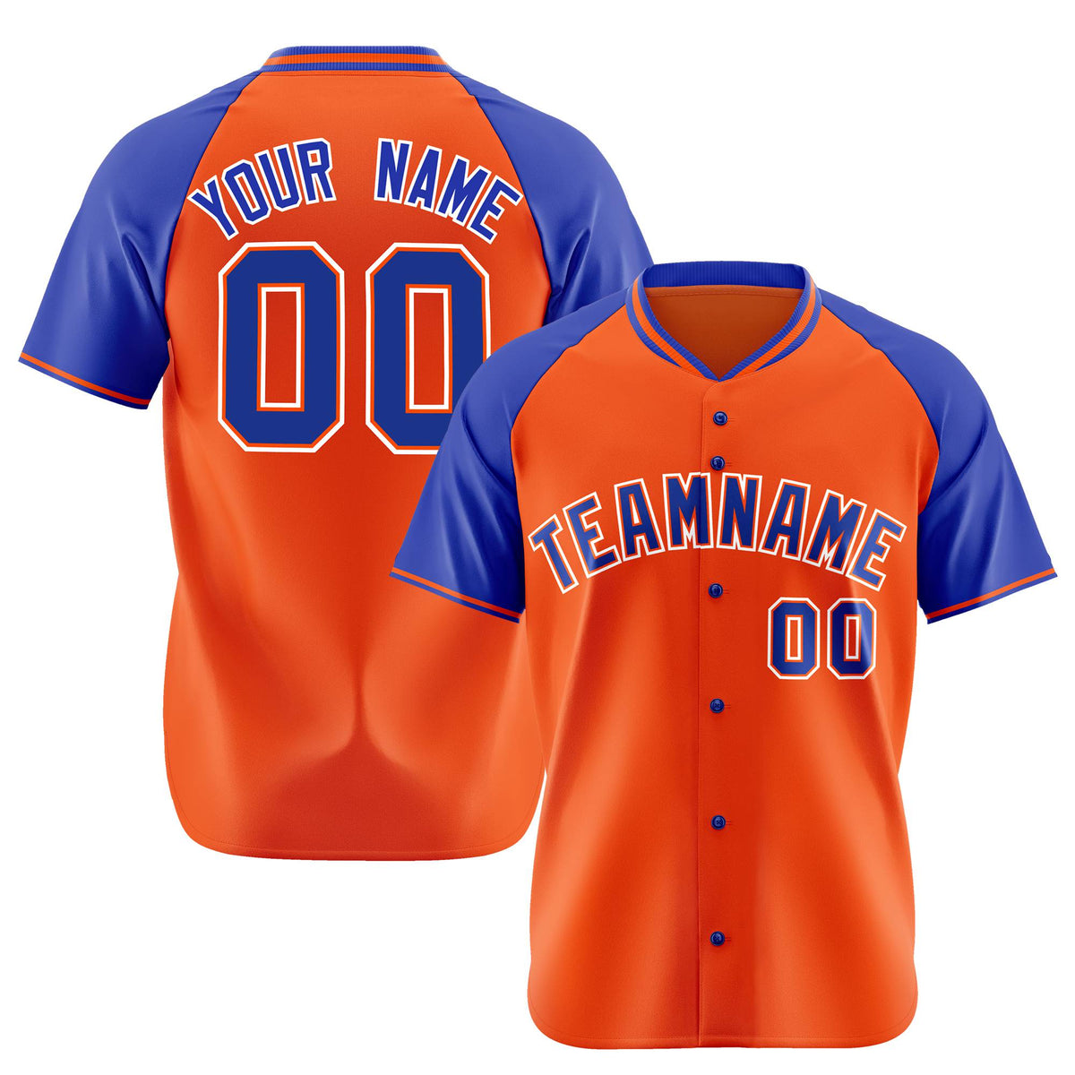 Custom Orange Blue White Authentic Colored Buttons Baseball Jersey