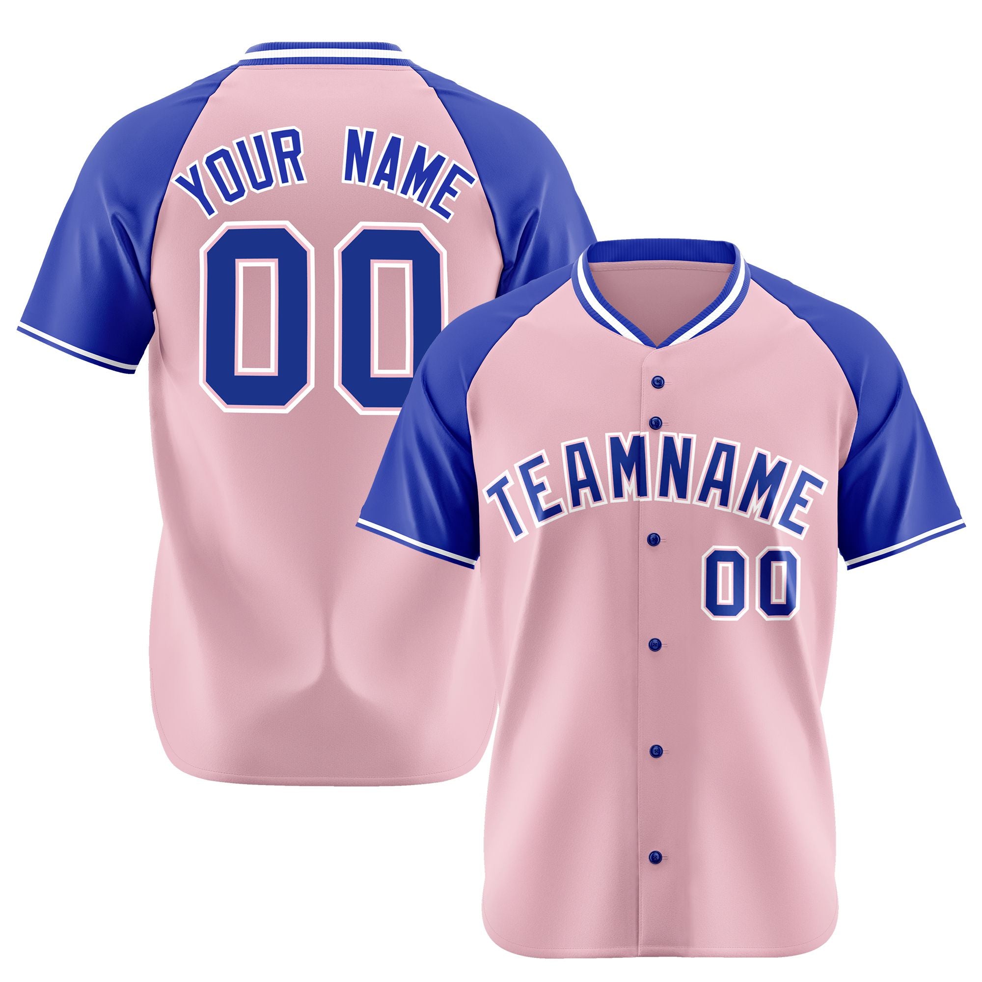 Custom Pink Blue White Authentic Colored Buttons Baseball Jersey