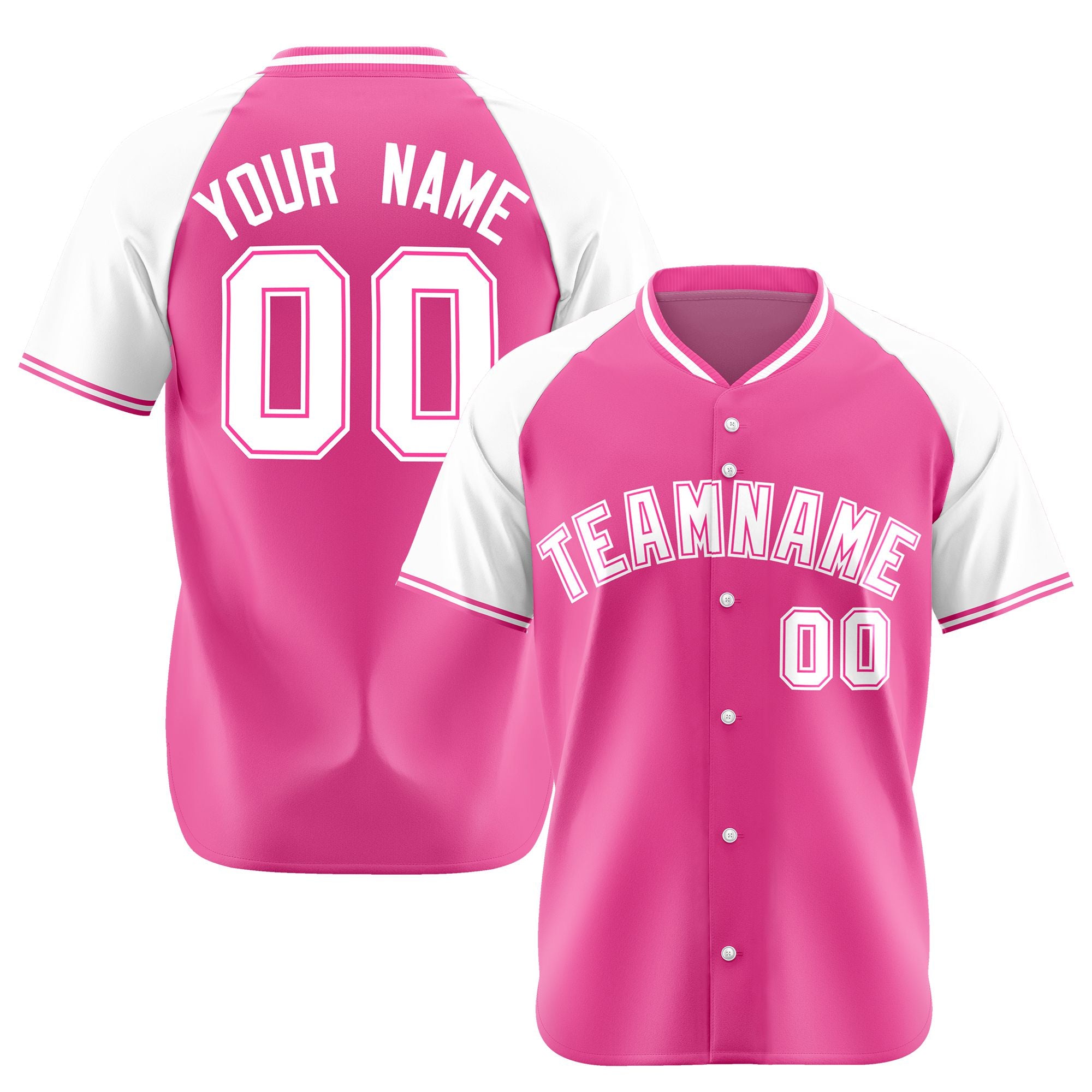 Custom Pink White Authentic Colored Buttons Baseball Jersey