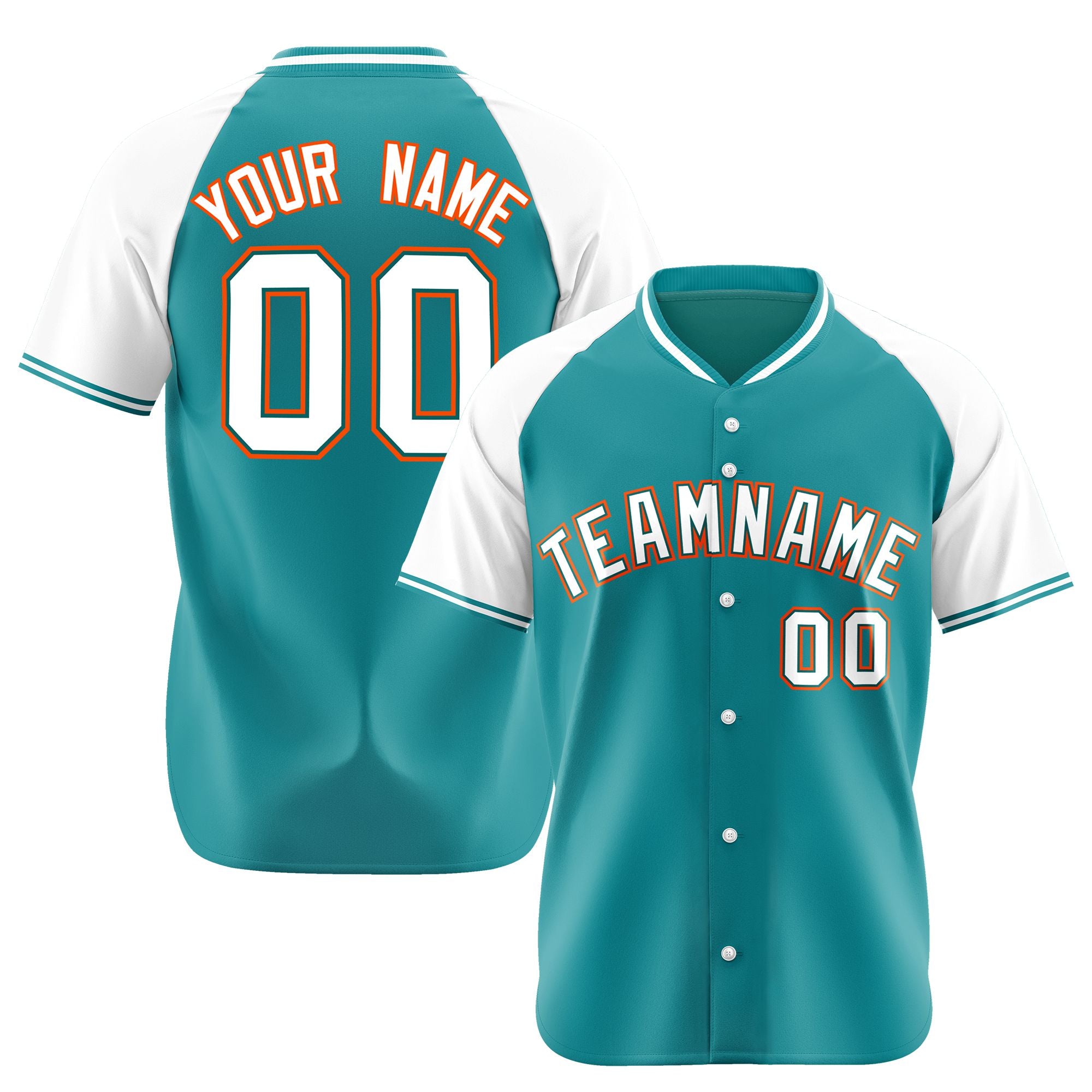 Custom Aqua White Orange Authentic Colored Buttons Baseball Jersey