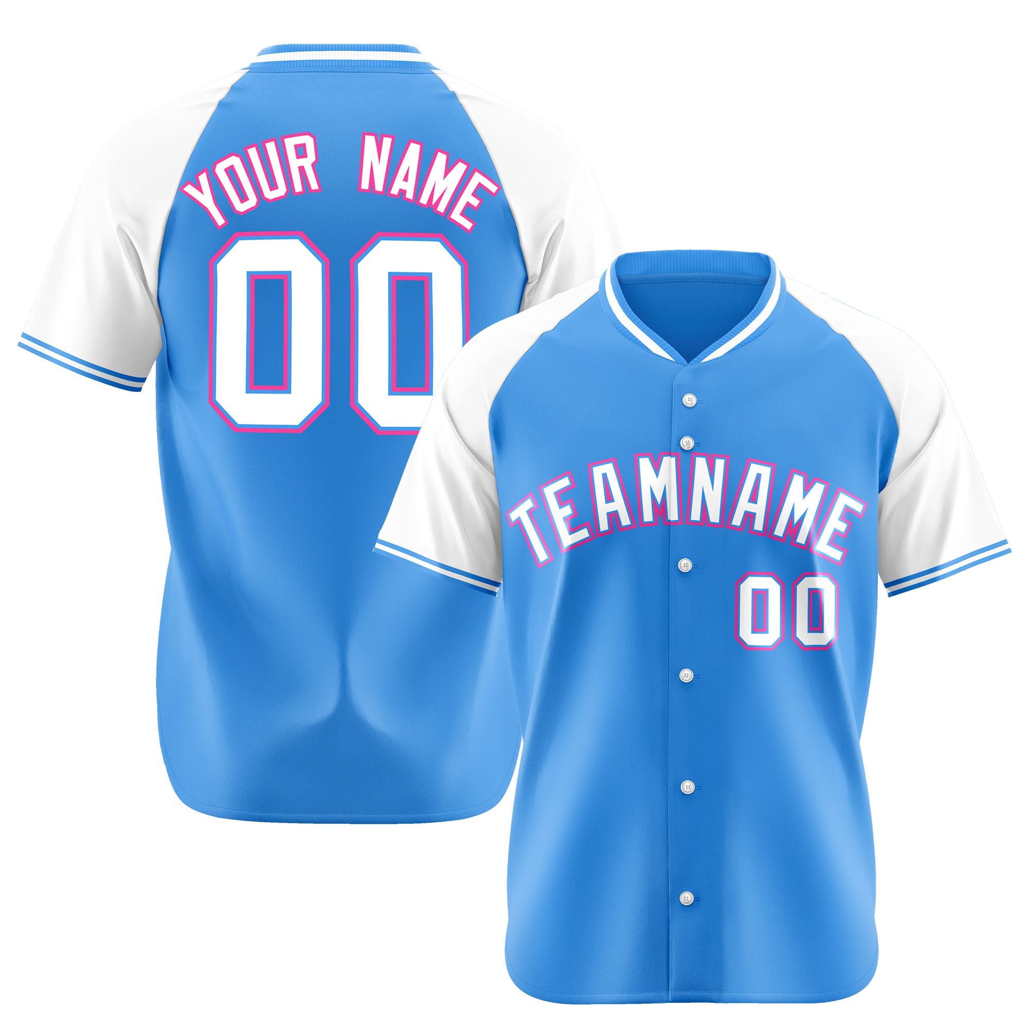 Custom Blue White Pink Authentic Colored Buttons Baseball Jersey