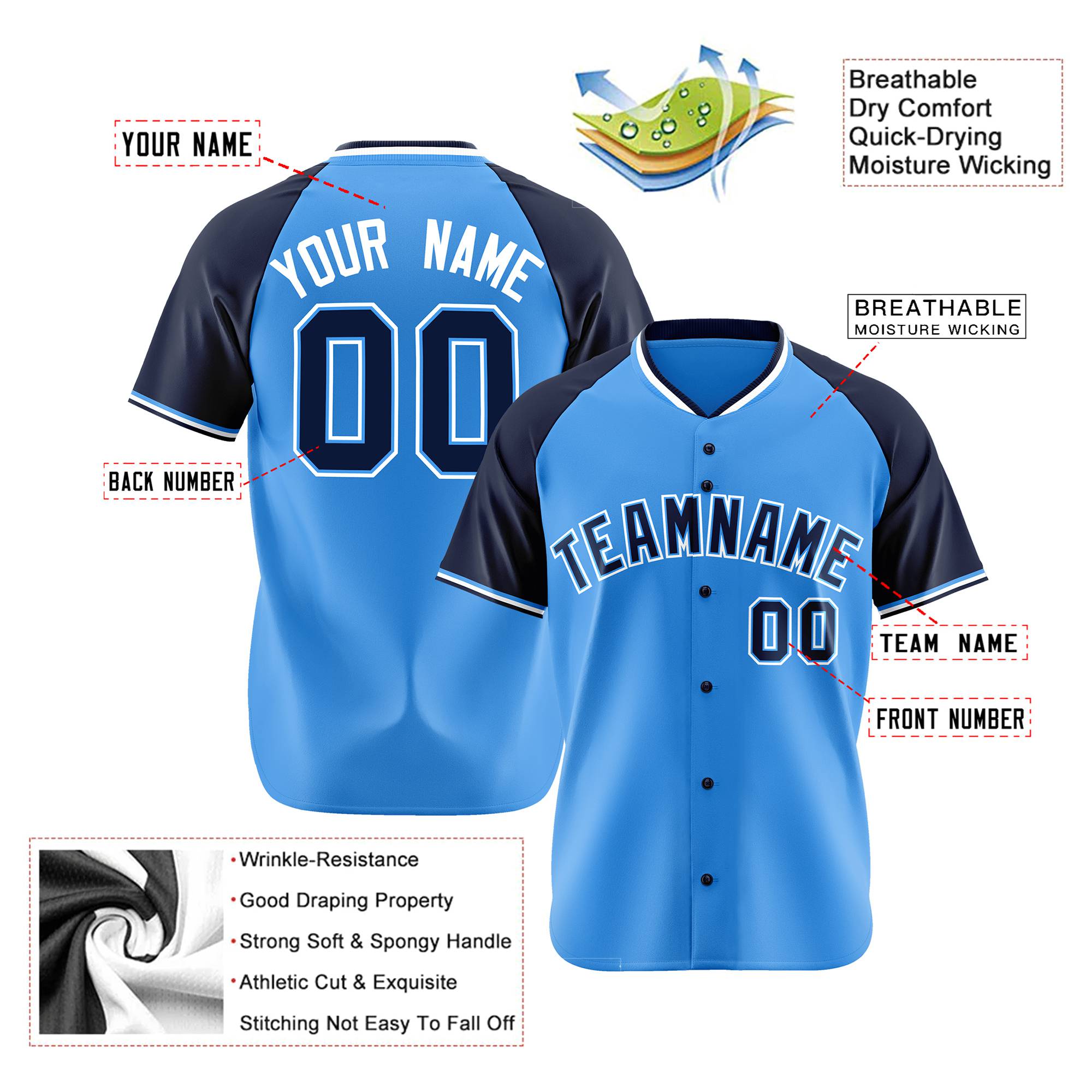 Custom Blue Navy White Authentic Colored Buttons Baseball Jersey