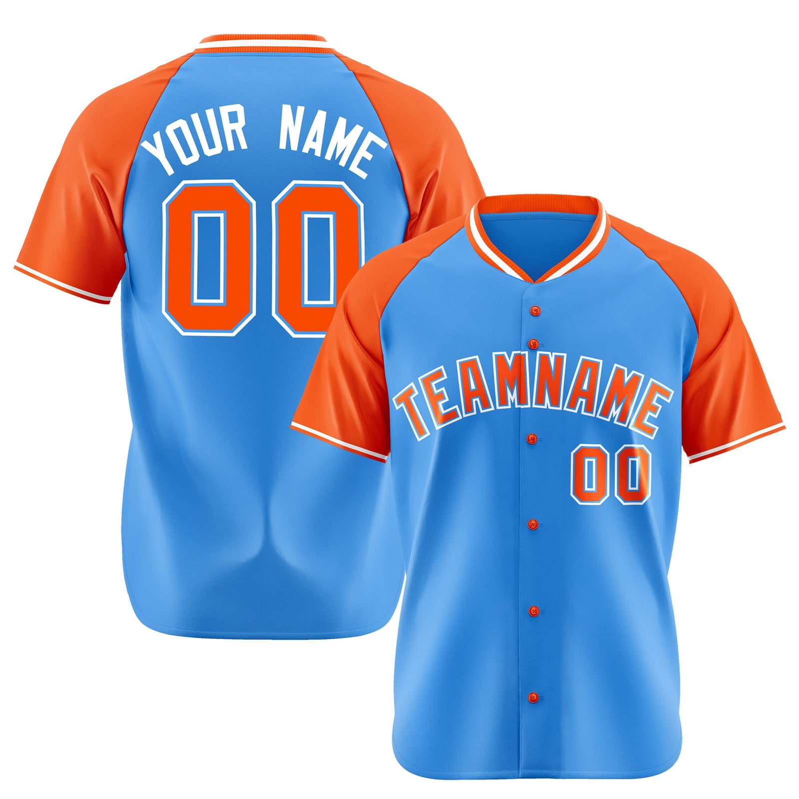 Custom Blue Orange White Authentic Colored Buttons Baseball Jersey