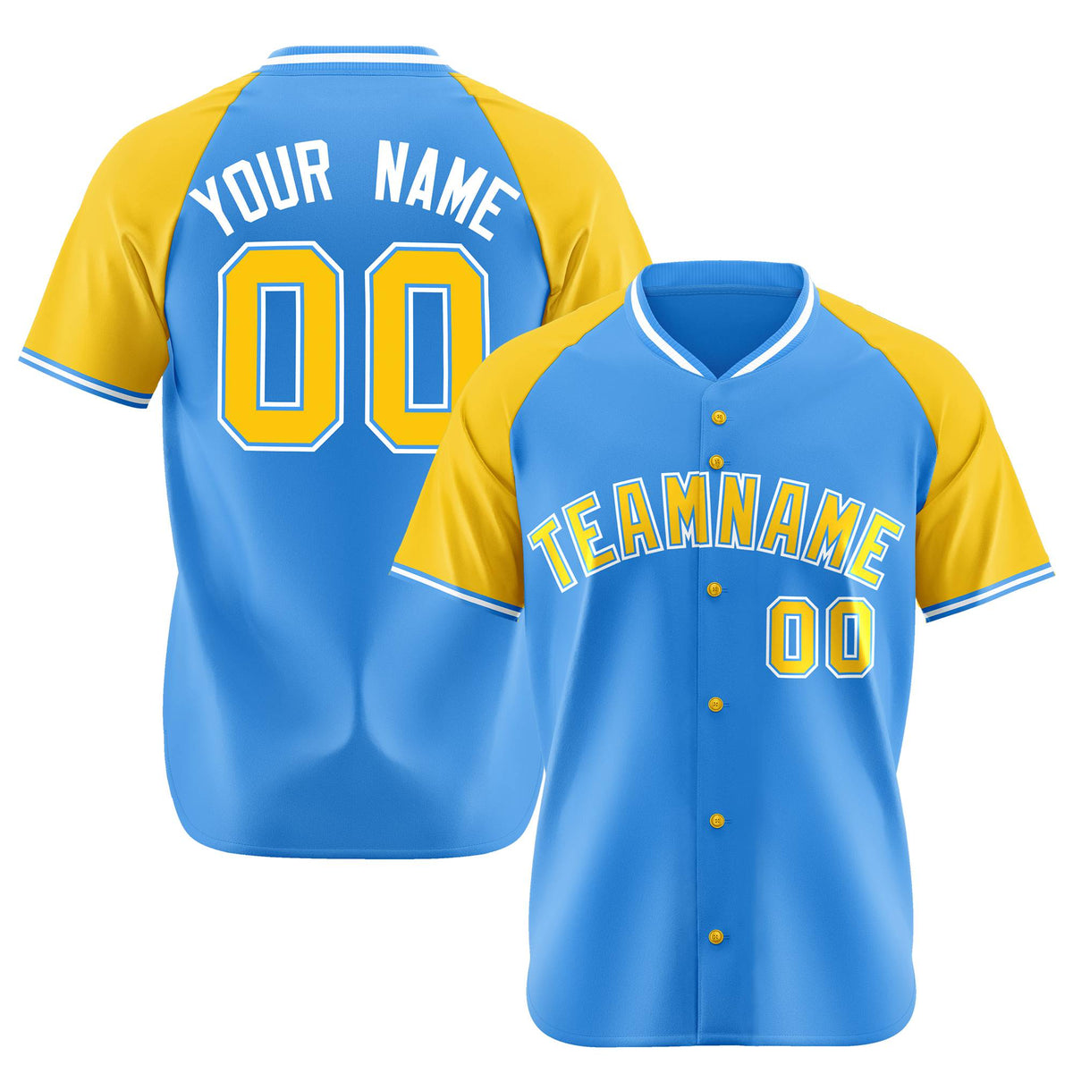 Custom Blue Yellow White Authentic Colored Buttons Baseball Jersey