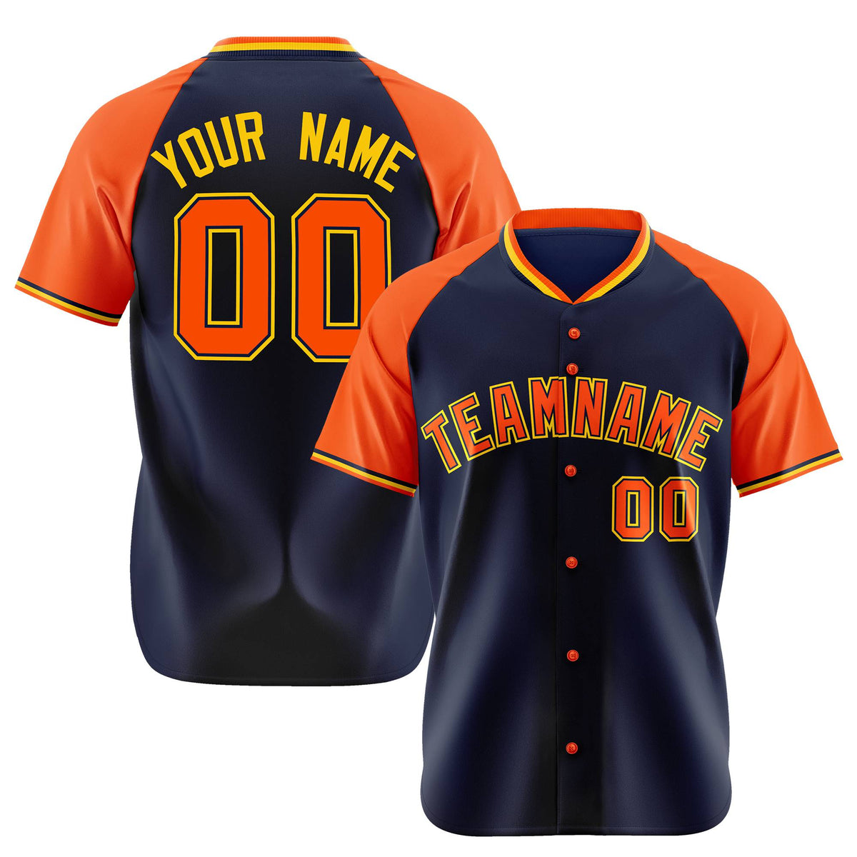 Custom Navy Orange Yellow Authentic Colored Buttons Baseball Jersey