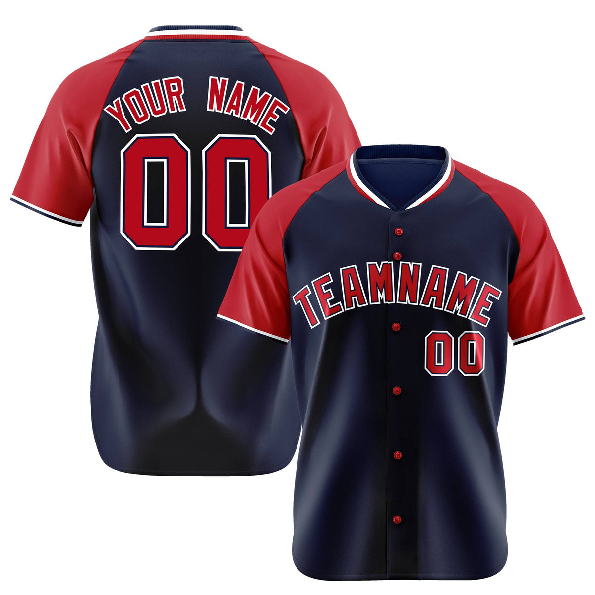 Custom Navy Red White Authentic Colored Buttons Baseball Jersey