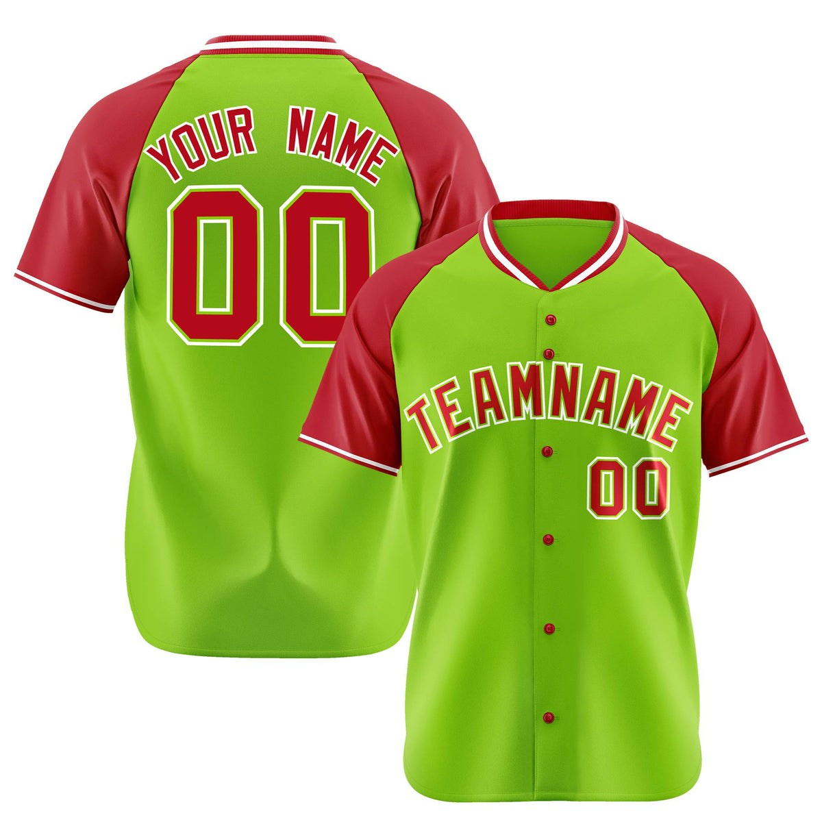 Custom Neon Green Red White Authentic Colored Buttons Baseball Jersey