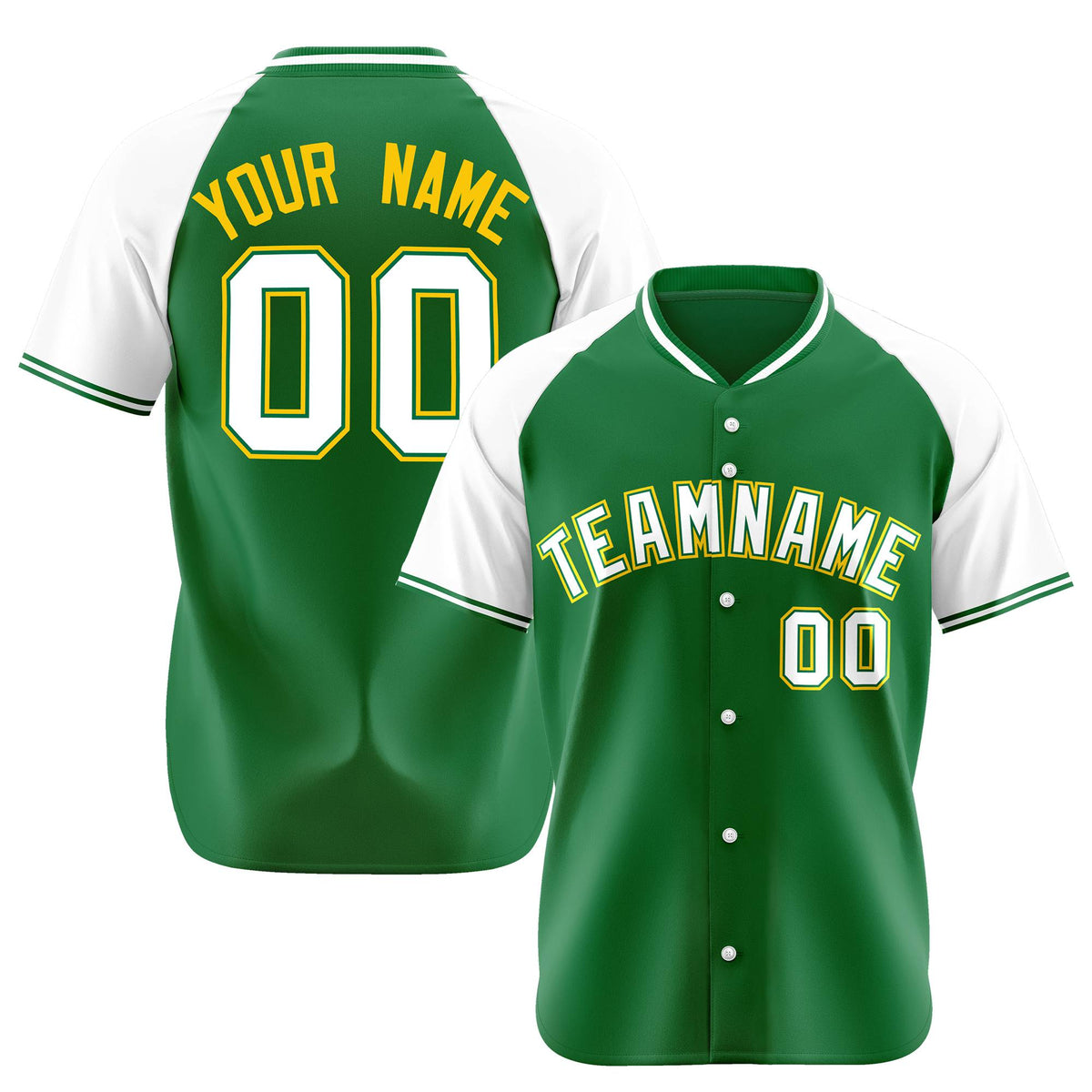 Custom Kelly Green White Yellow Authentic Colored Buttons Baseball Jersey