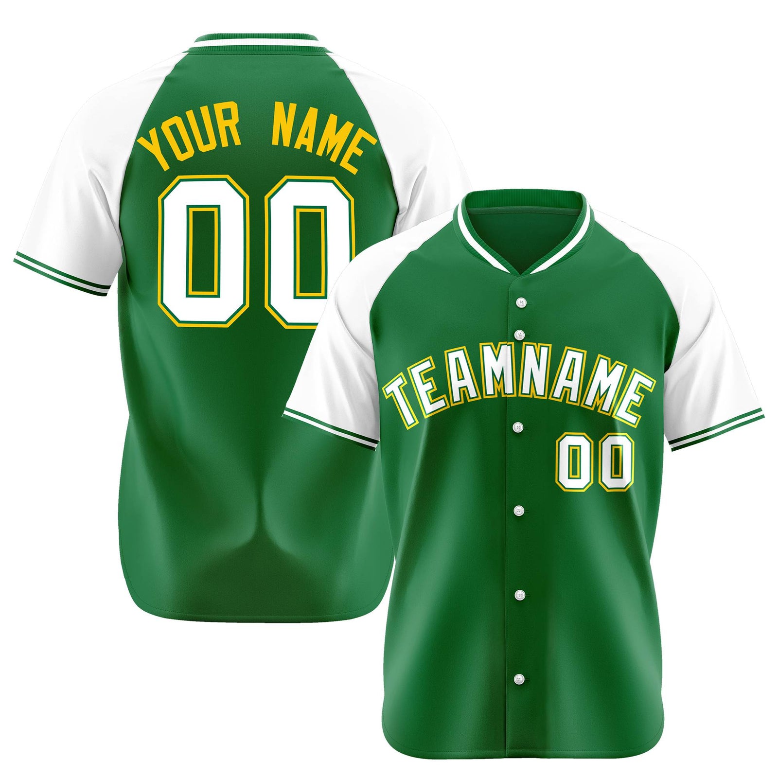 Custom Kelly Green White Yellow Authentic Colored Buttons Baseball Jersey