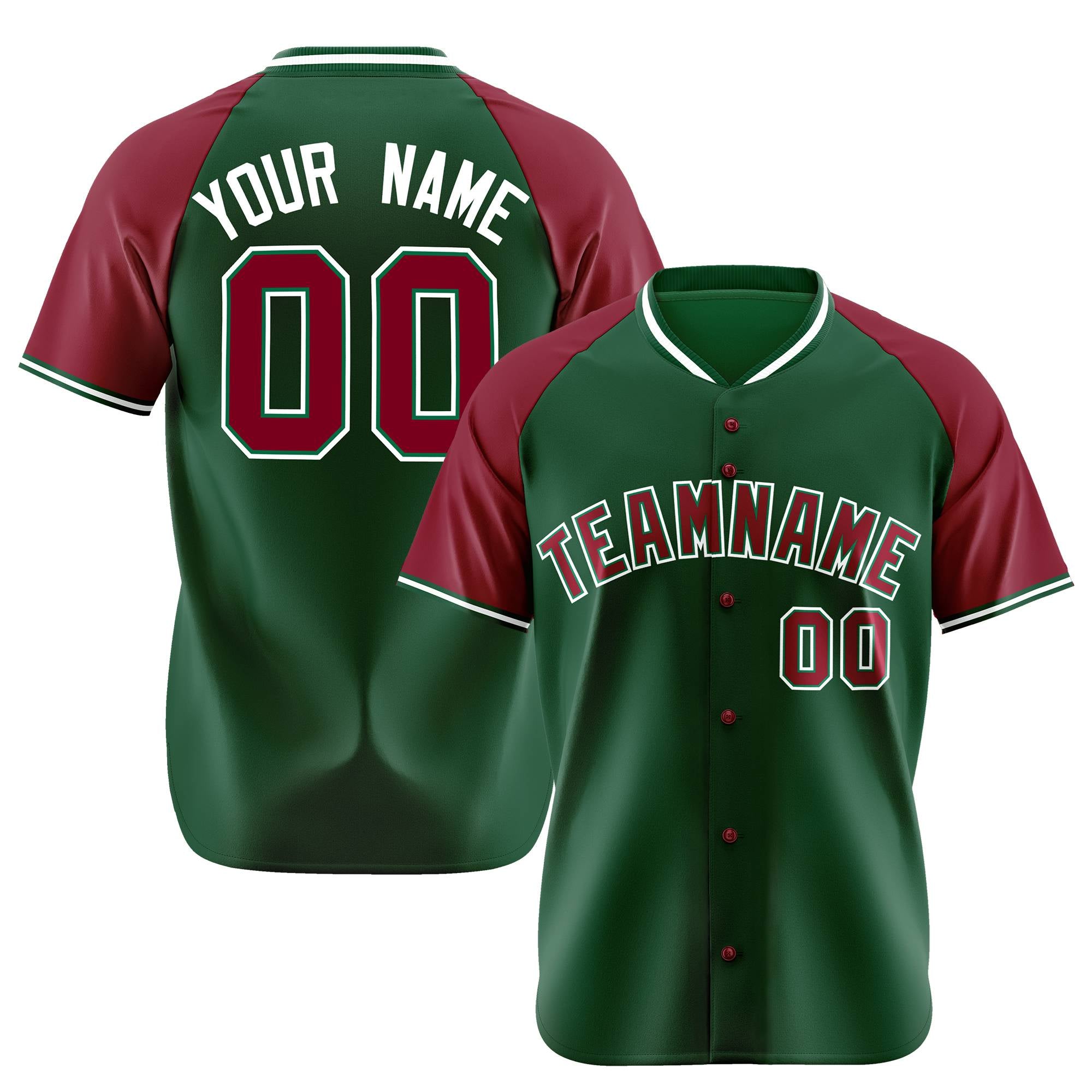 Custom Kelly Green Crimson White Authentic Colored Buttons Baseball Jersey