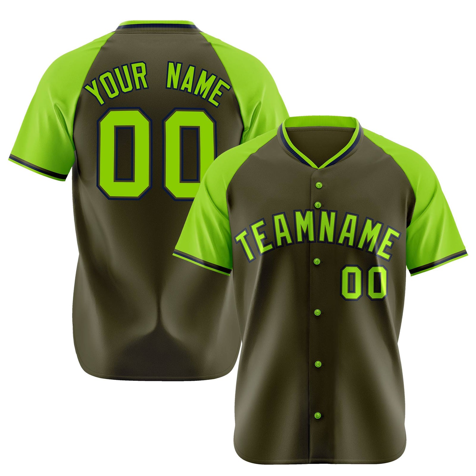 Custom Olive Neon Green Black Authentic Colored Buttons Baseball Jersey