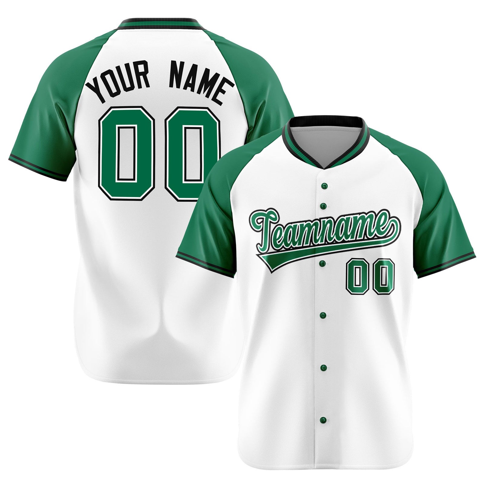 Custom White Kelly Green Black Authentic Colored Buttons Baseball Jersey