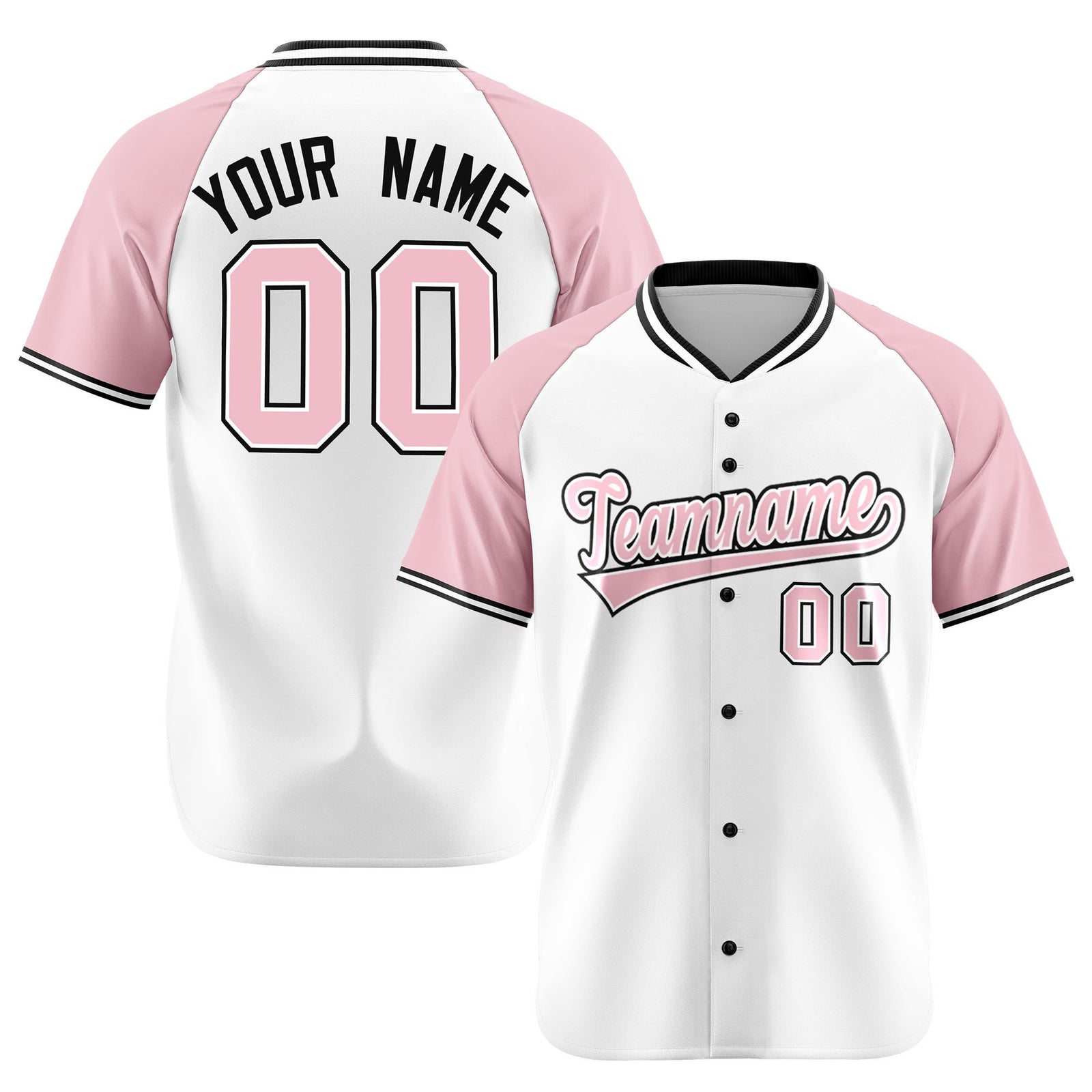Custom White Pink Black Authentic Colored Buttons Baseball Jersey