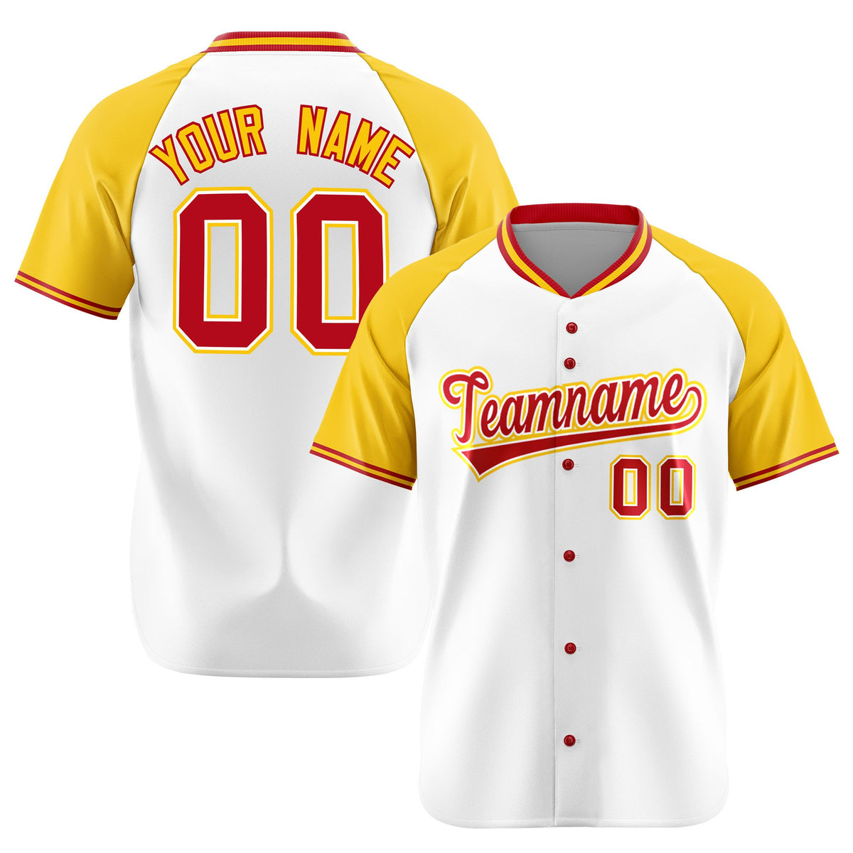 Custom White Yellow Red Authentic Colored Buttons Baseball Jersey