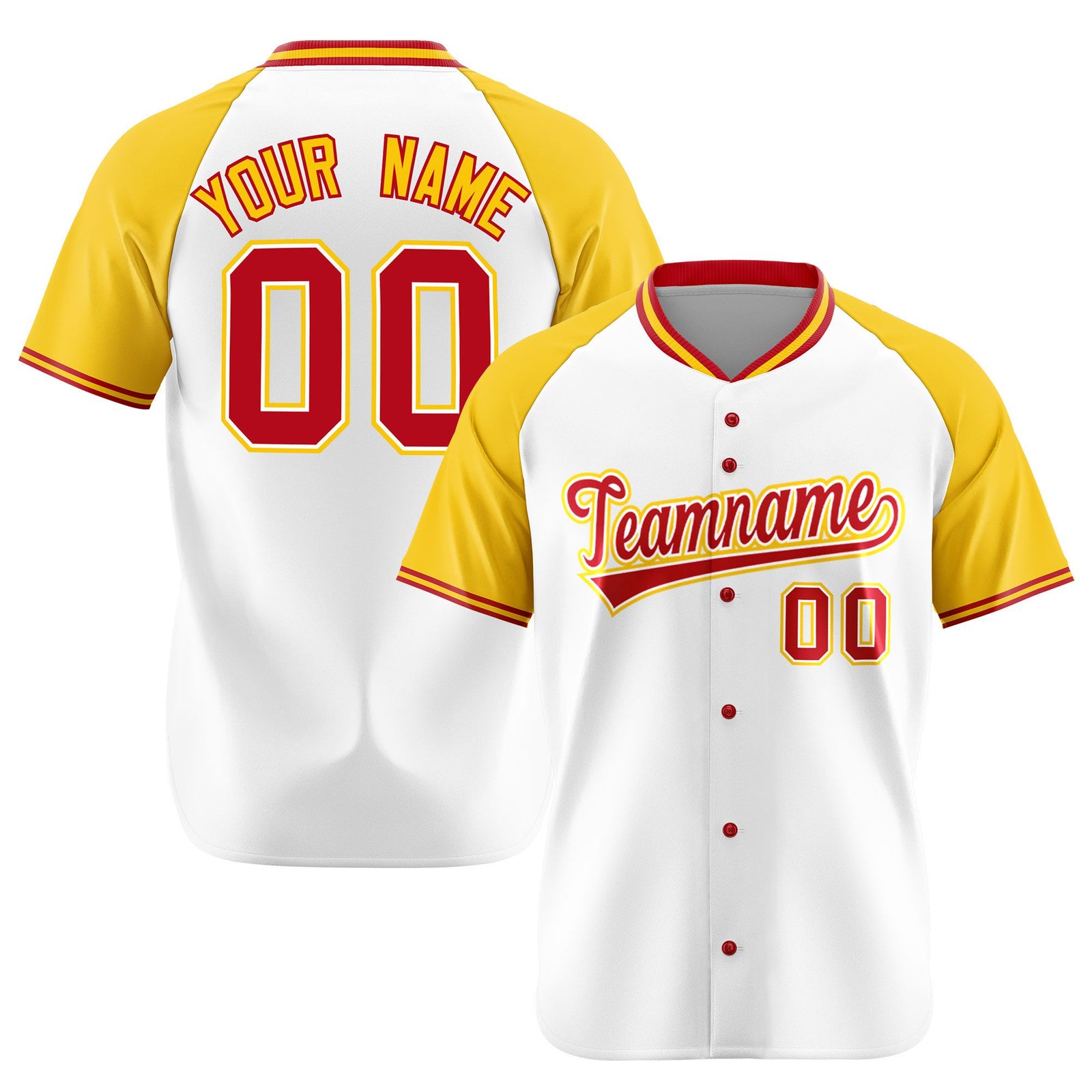 Custom White Yellow Red Authentic Colored Buttons Baseball Jersey
