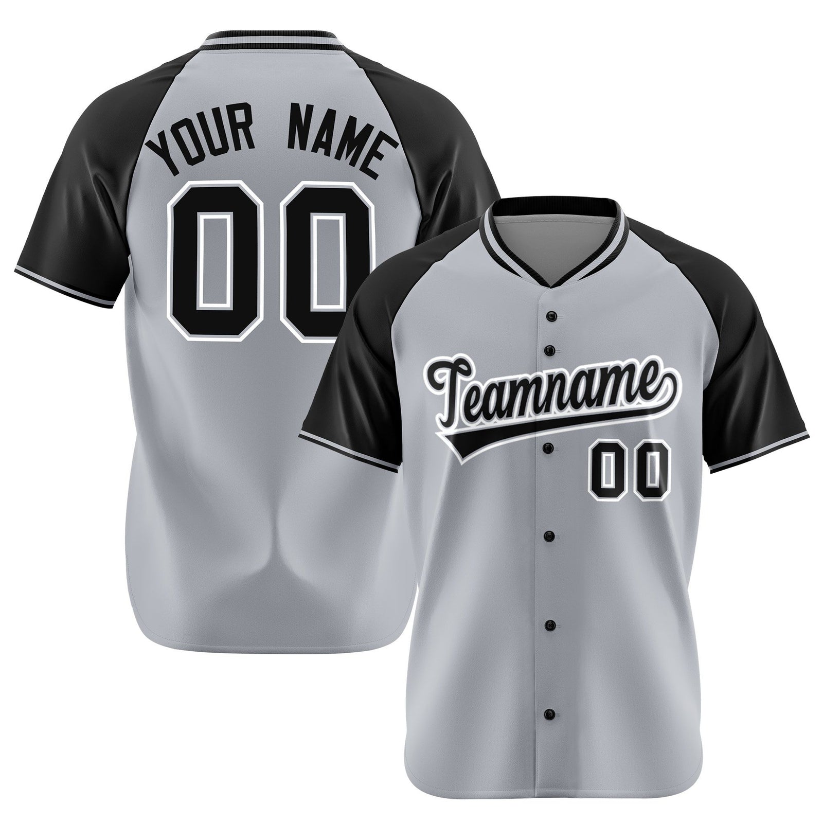 Custom Gray Black White Authentic Colored Buttons Baseball Jersey