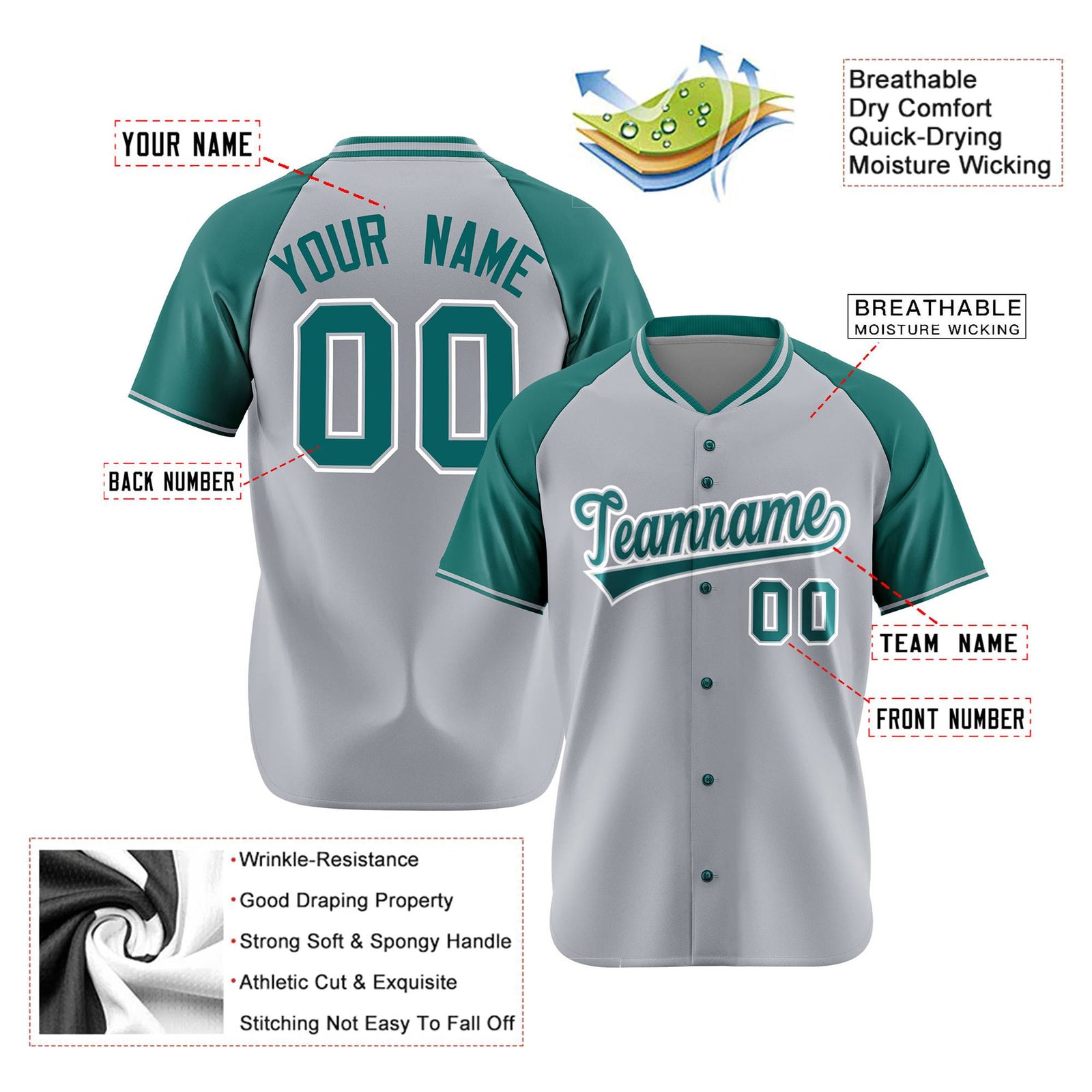 Custom Gray Midnight Green White Authentic Colored Buttons Baseball Jersey