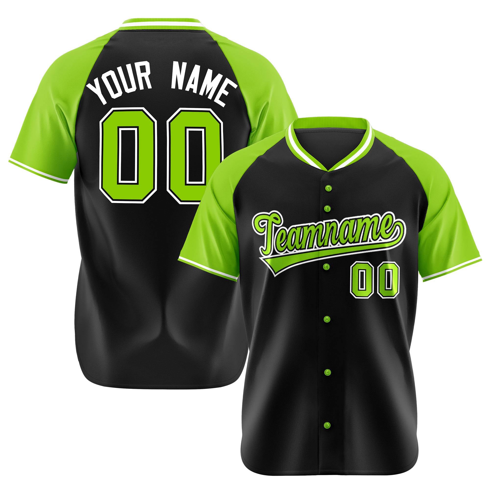 Custom Black Neon Green White Authentic Colored Buttons Baseball Jersey