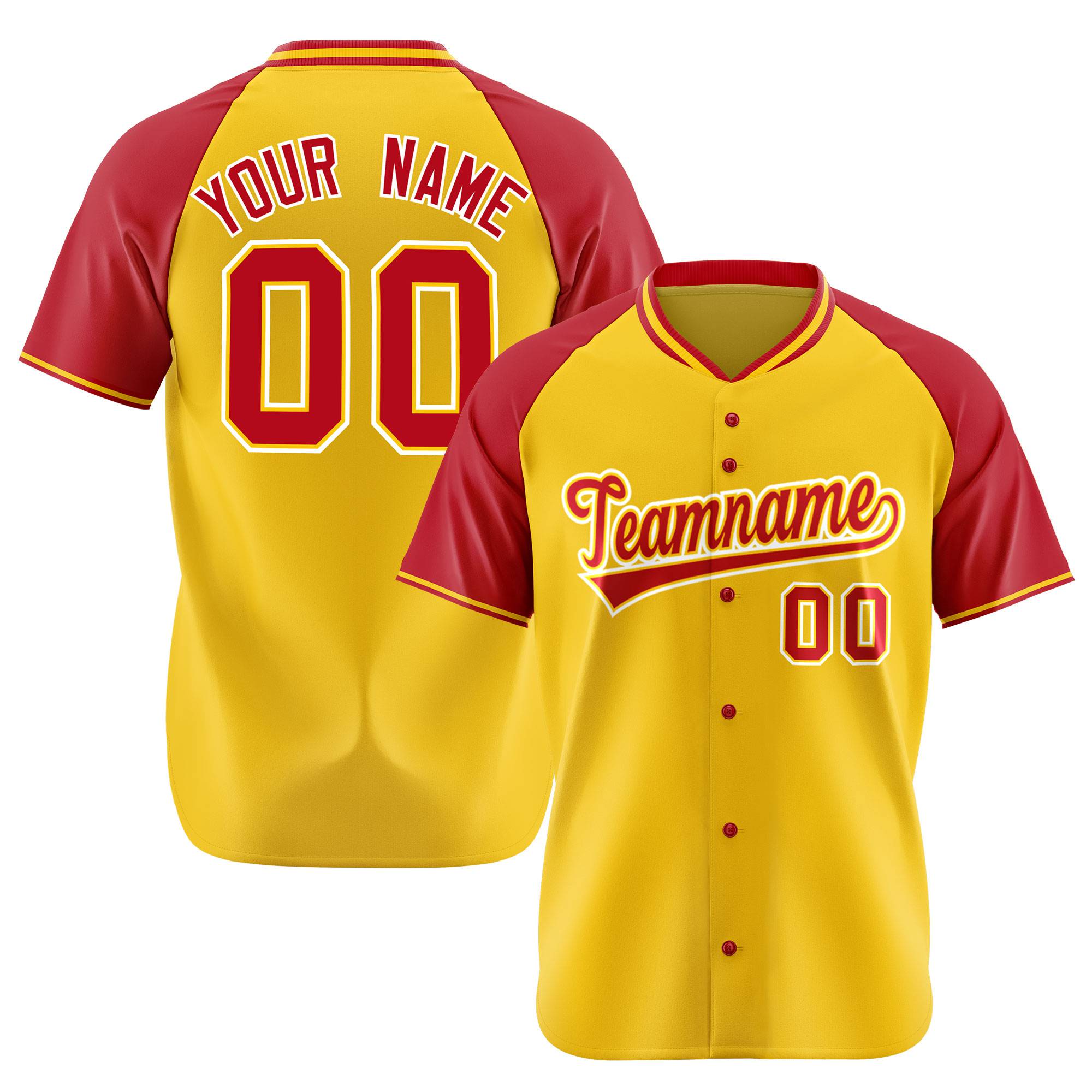 Custom Yellow Red White Authentic Colored Buttons Baseball Jersey