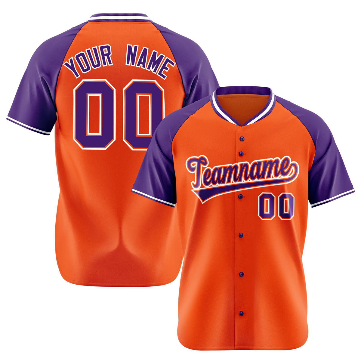Custom Orange Purple White Authentic Colored Buttons Baseball Jersey