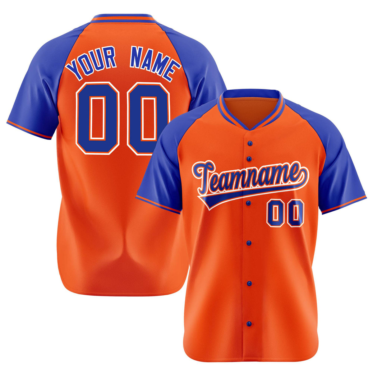 Custom Orange Blue White Authentic Colored Buttons Baseball Jersey