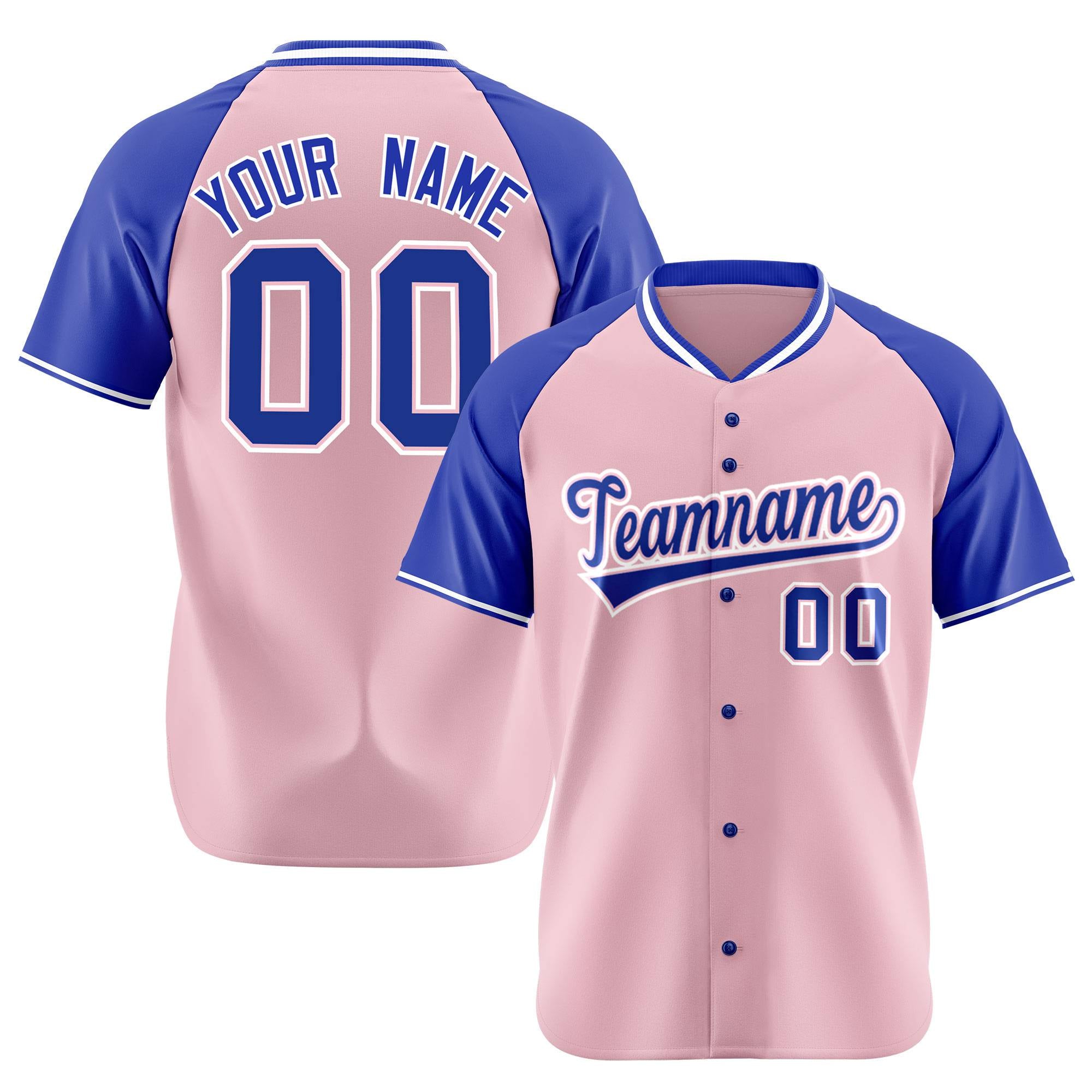 Custom Pink Blue White Authentic Colored Buttons Baseball Jersey