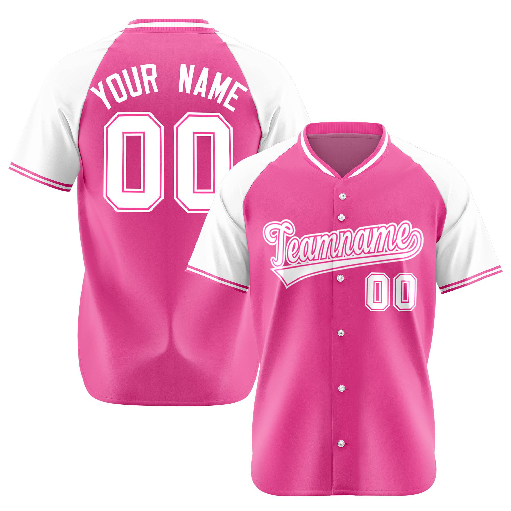 Custom Pink White Authentic Colored Buttons Baseball Jersey