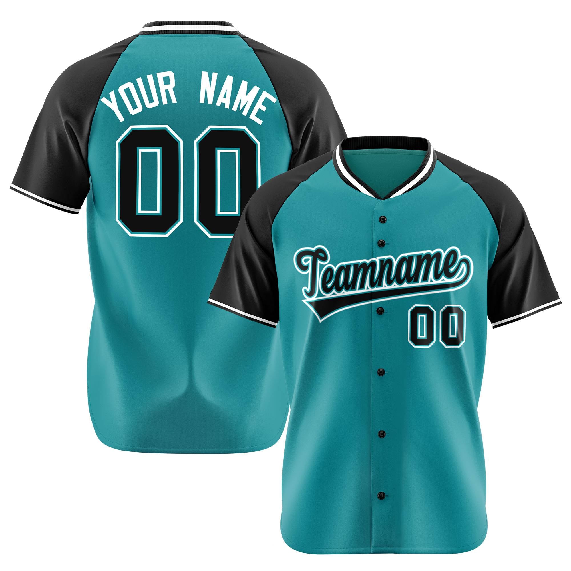 Custom Aqua Black White Authentic Colored Buttons Baseball Jersey